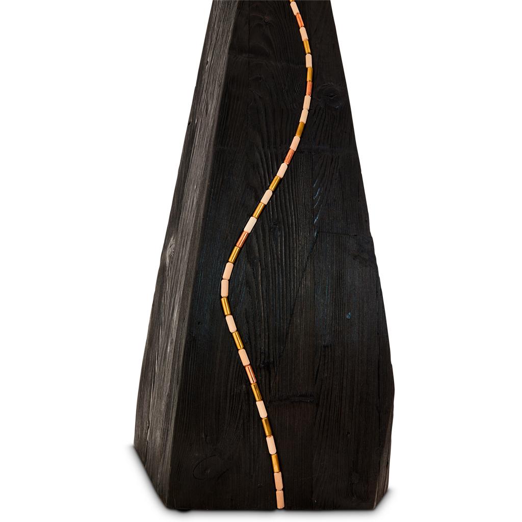 Jewel Modern Handmade Shou Sugi Ban Oak, Brass, Copper & Raffia Floor Lamp  For Sale 1