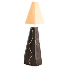 Jewel Modern Handmade Shou Sugi Ban Oak, Brass, Copper & Raffia Floor Lamp 