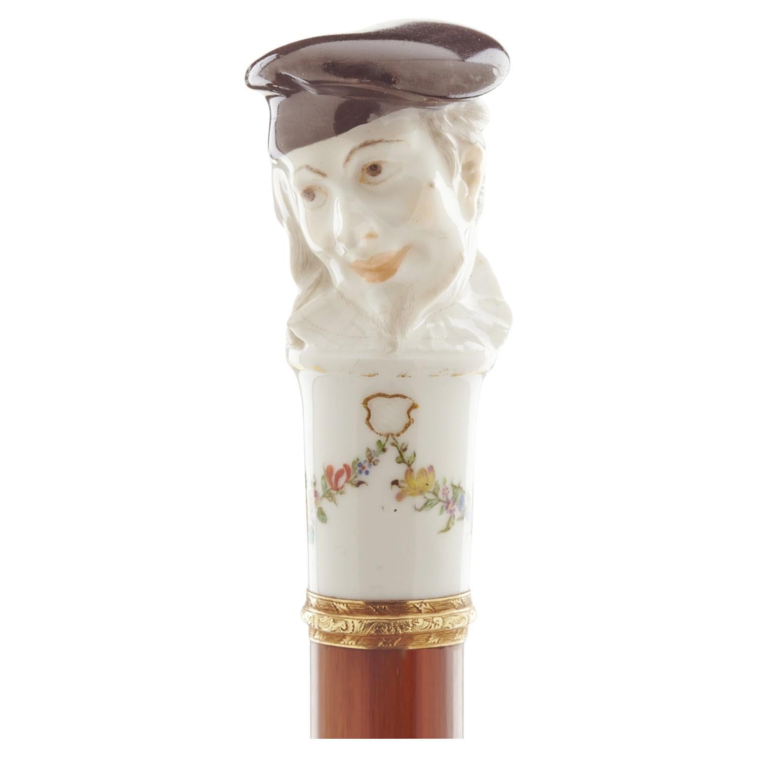 Canne en porcelaine de Nymphenburg Jewell. Allemagne 1755-1760.