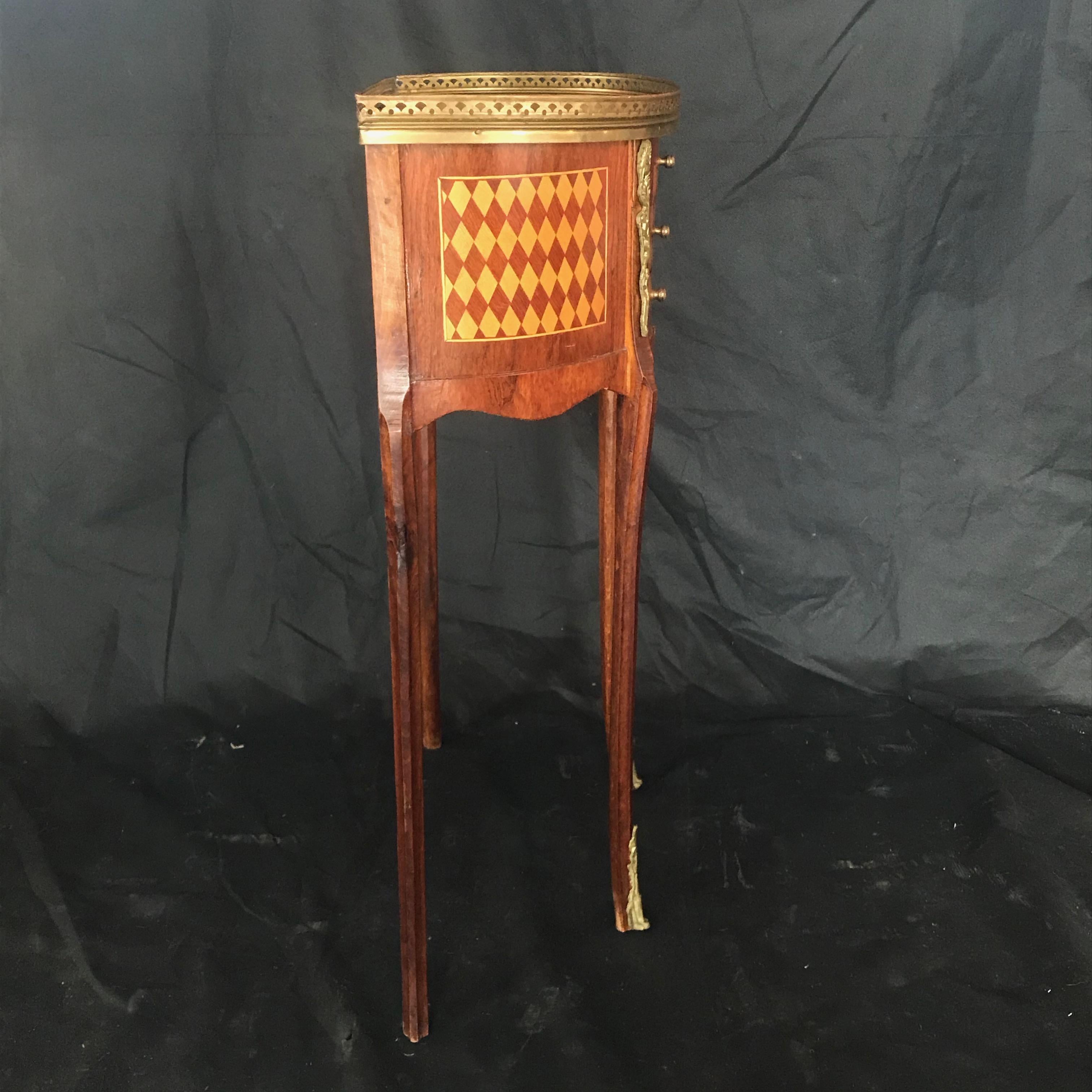 Jewel of a French Diamond Marquetry Side Table or Nightstand  For Sale 5
