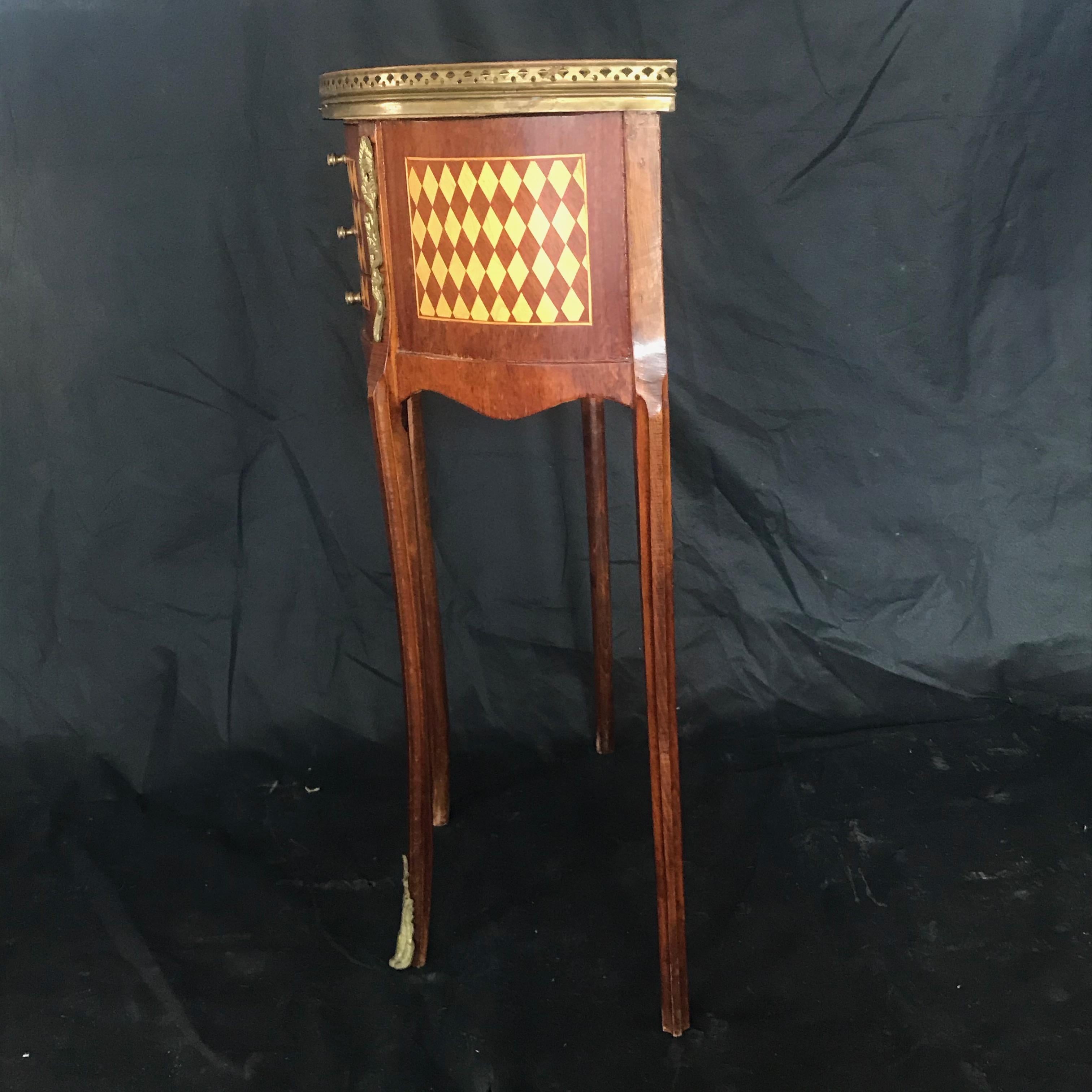 Jewel of a French Diamond Marquetry Side Table or Nightstand  For Sale 6