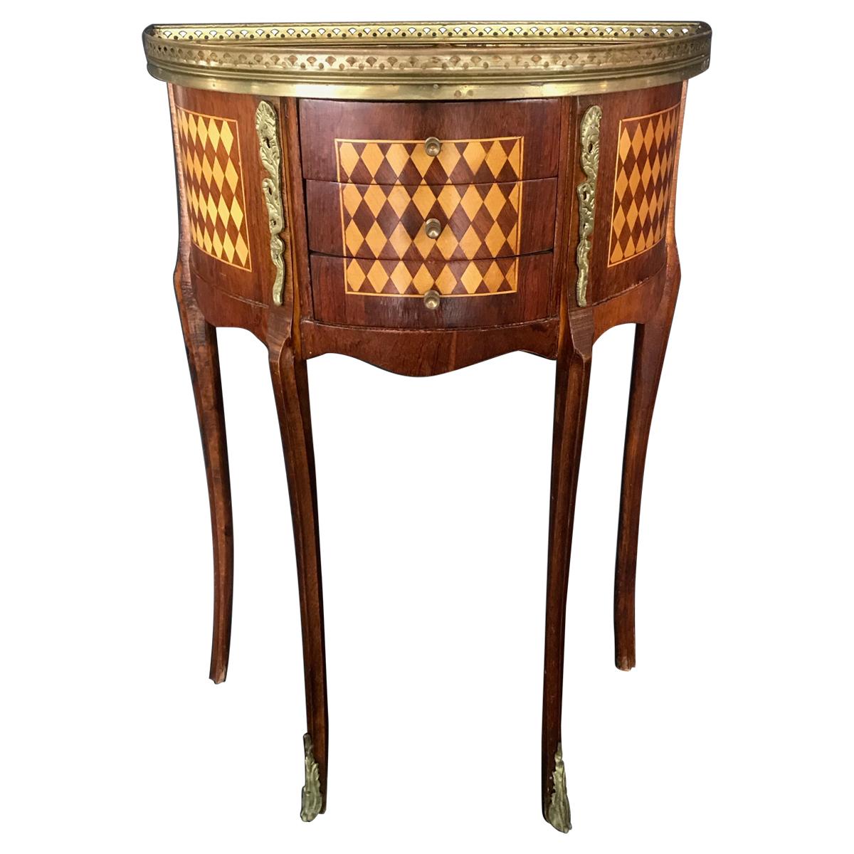 Jewel of a French Diamond Marquetry Side Table or Nightstand 