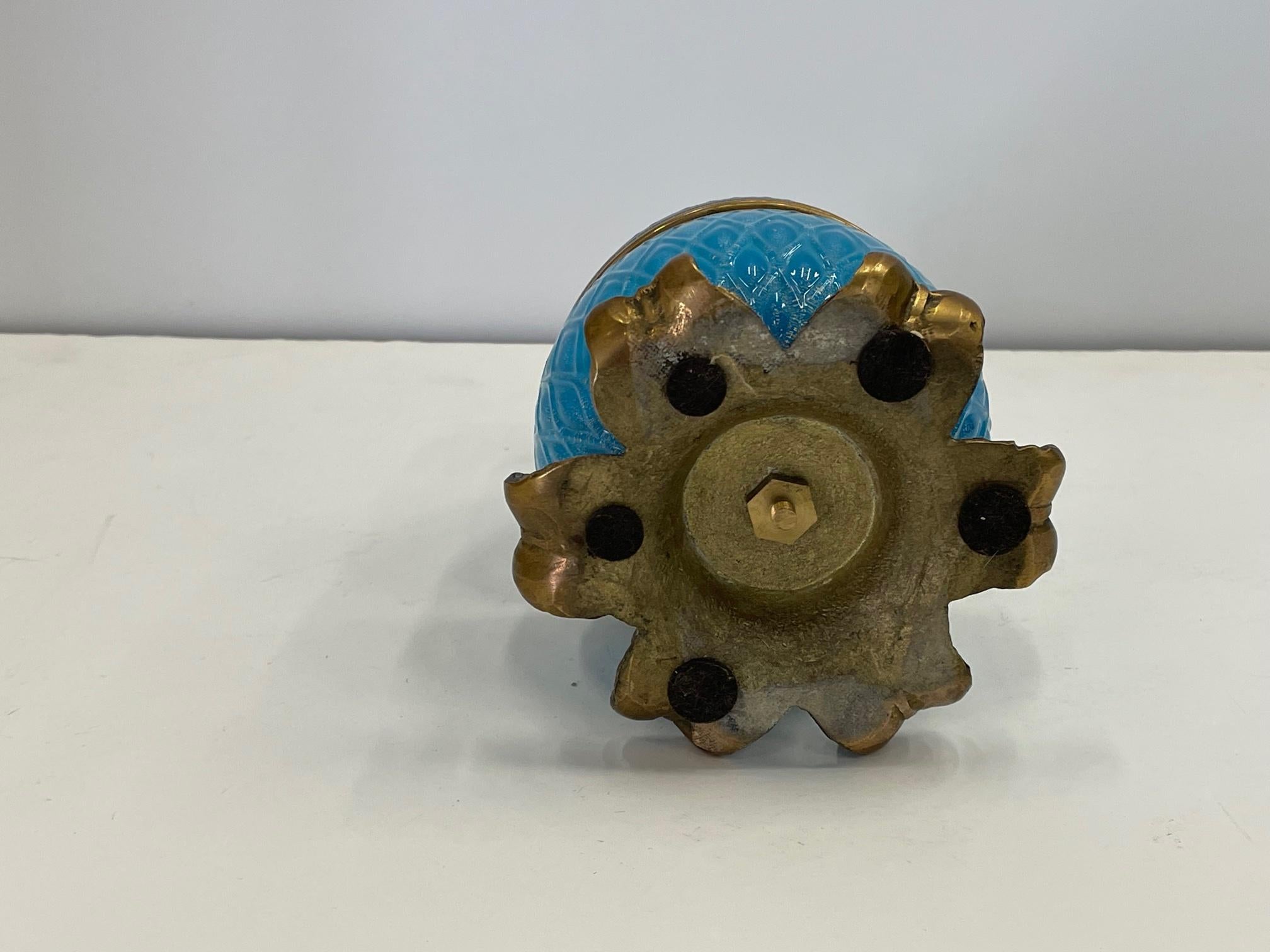 Jewel of a Murano Turquoise Glass & Brass Adorned Pineapple Shaped Box 4