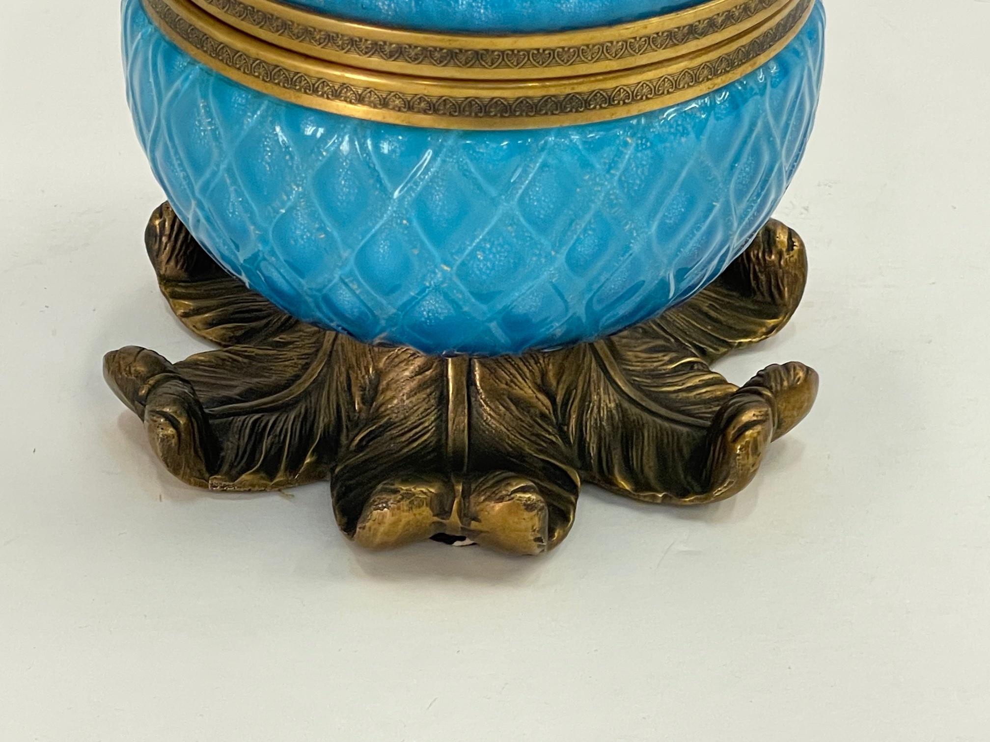 Italian Jewel of a Murano Turquoise Glass & Brass Adorned Pineapple Shaped Box