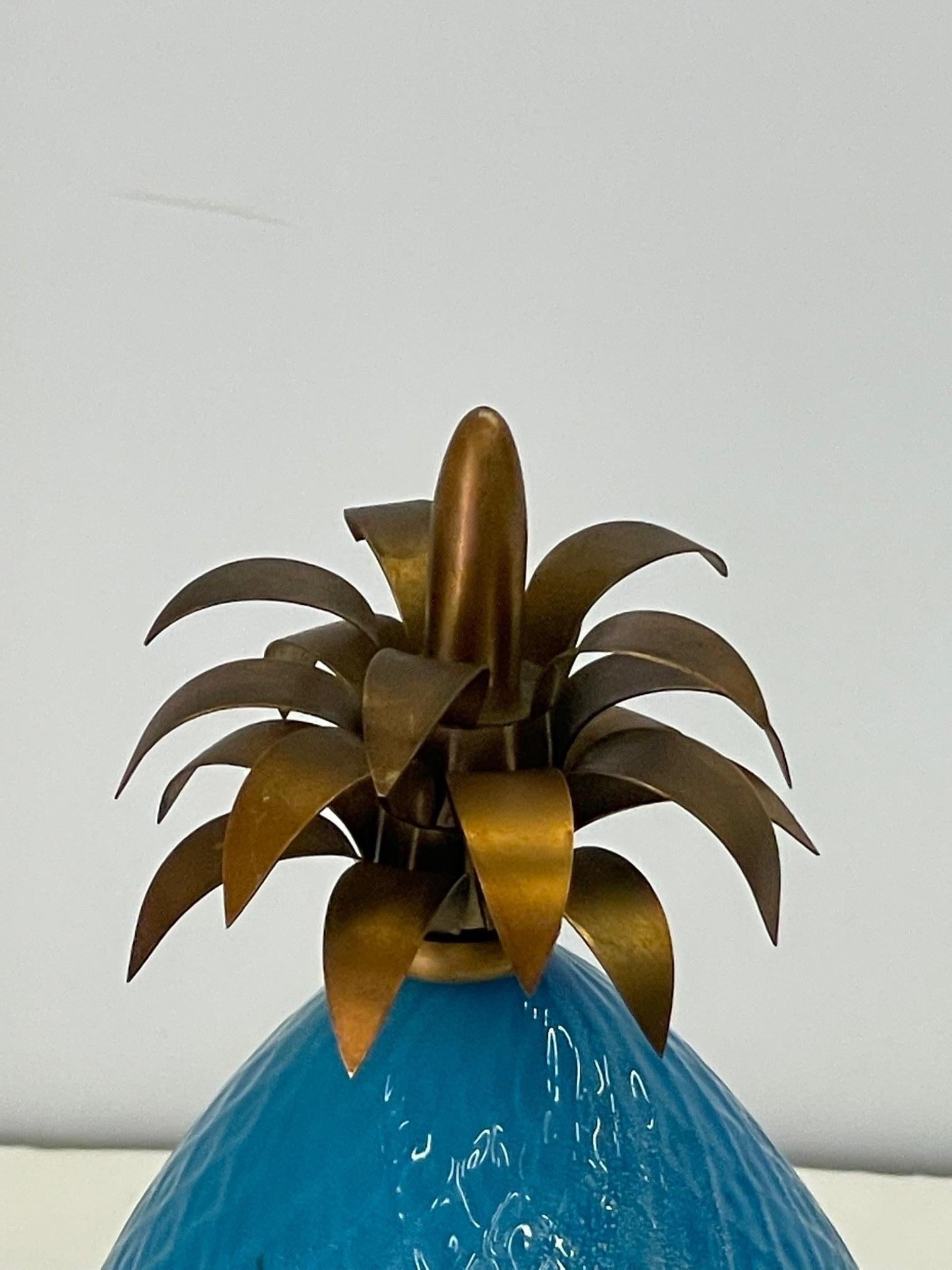 Jewel of a Murano Turquoise Glass & Brass Adorned Pineapple Shaped Box In Good Condition In Hopewell, NJ