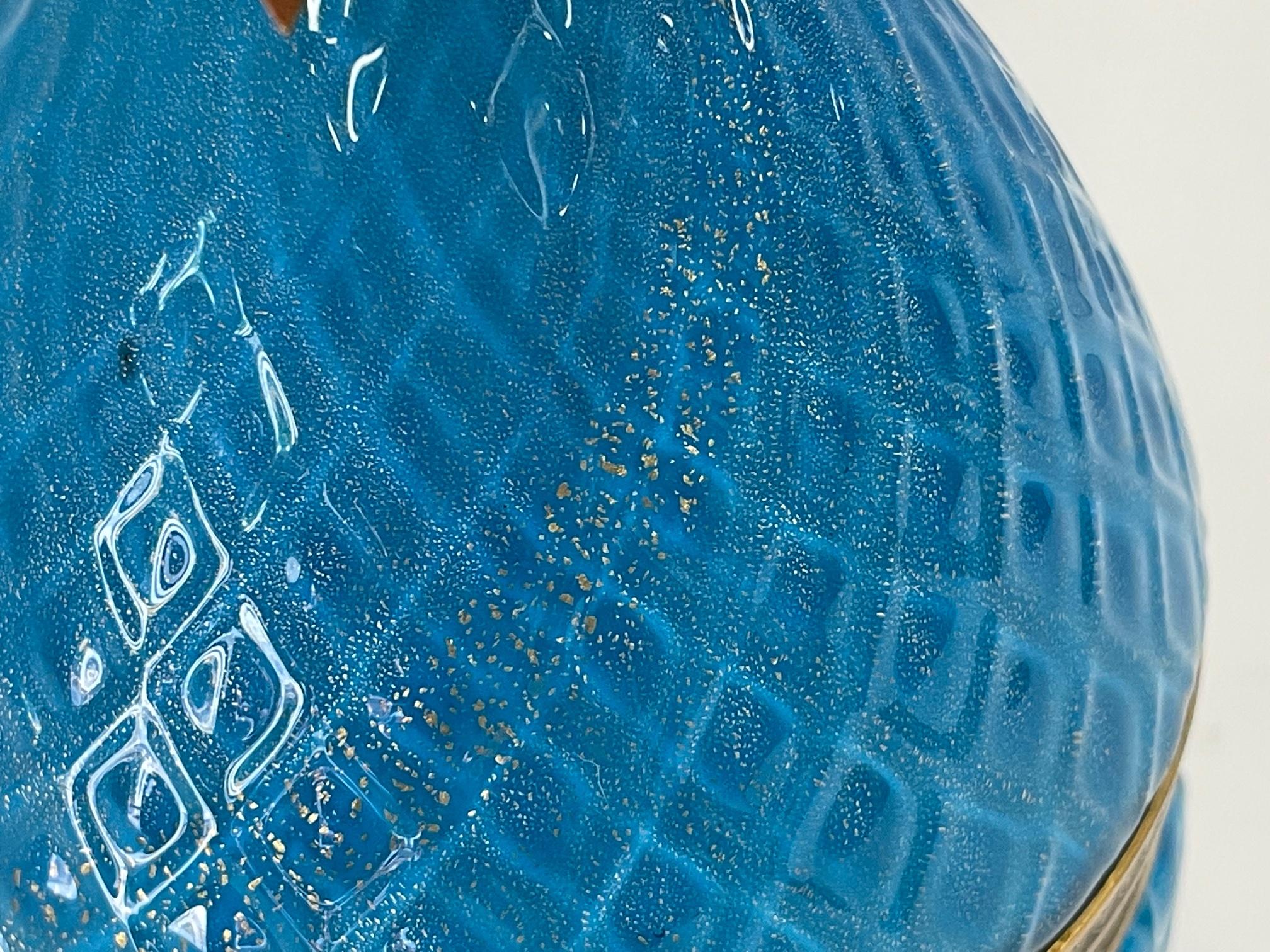 Jewel of a Murano Turquoise Glass & Brass Adorned Pineapple Shaped Box 2