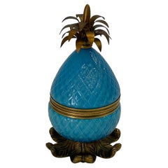 Jewel of a Murano Turquoise Glass & Brass Adorned Pineapple Shaped Box