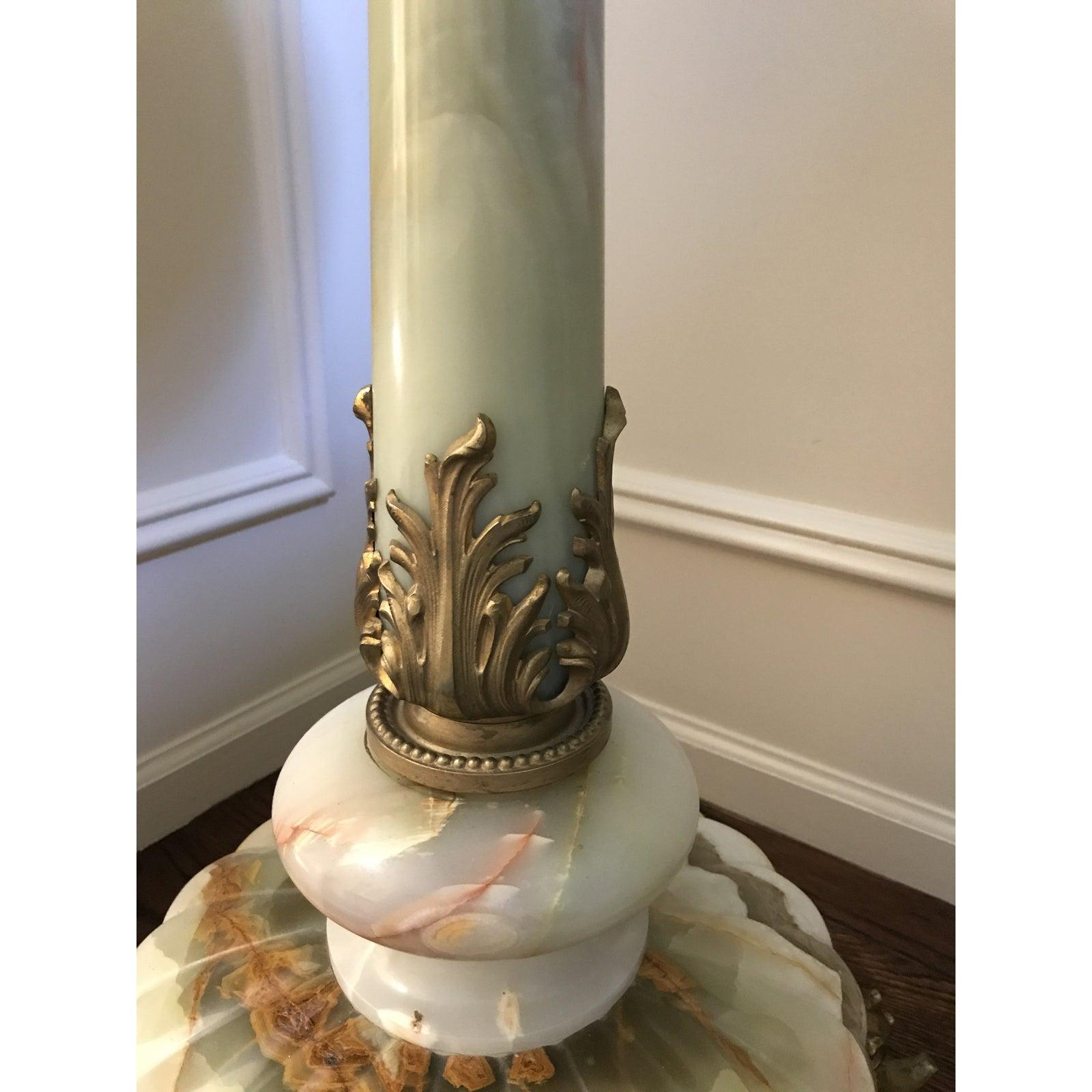 Mid-20th Century Extraordinary Round Onyx and Gilt Brass Empire Pedestal Side Table