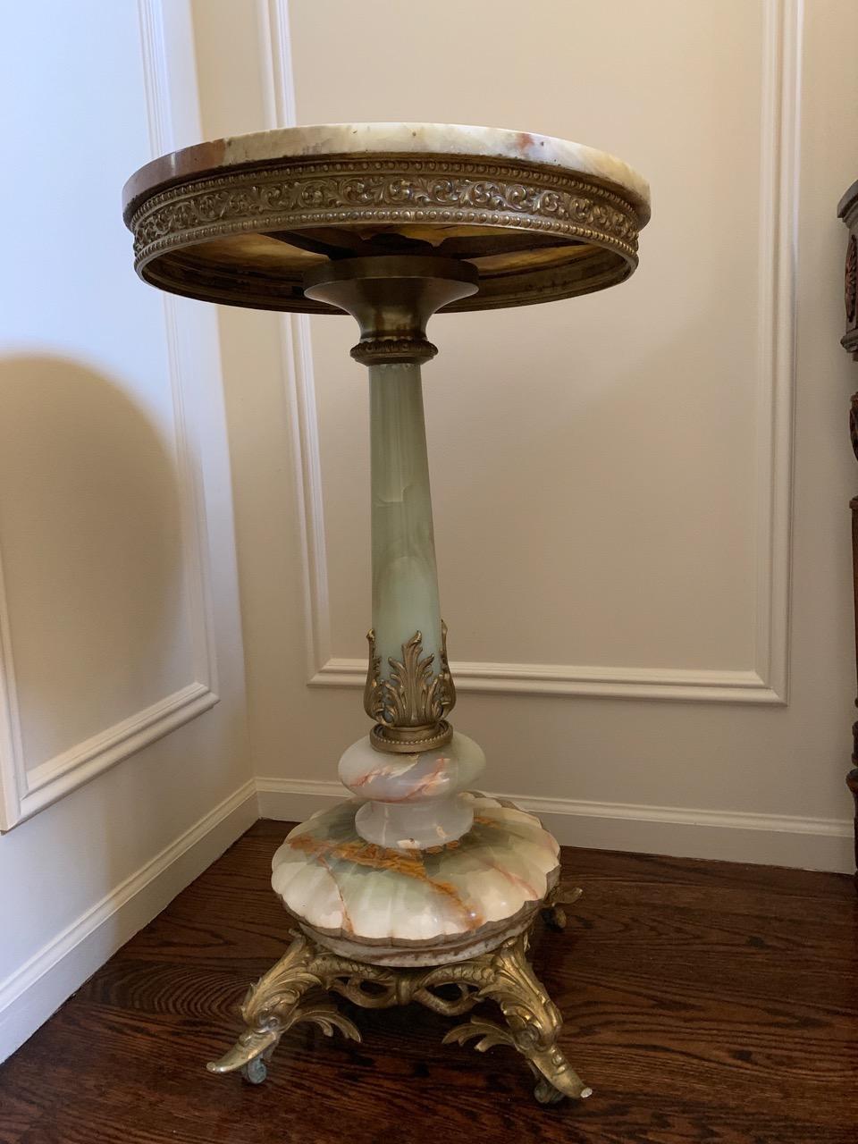 Extraordinary Round Onyx and Gilt Brass Empire Pedestal Side Table 7