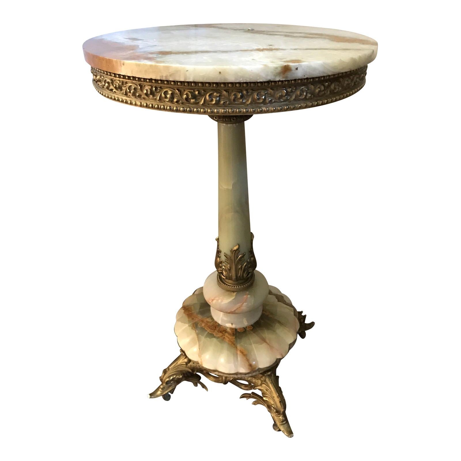 Extraordinary Round Onyx and Gilt Brass Empire Pedestal Side Table