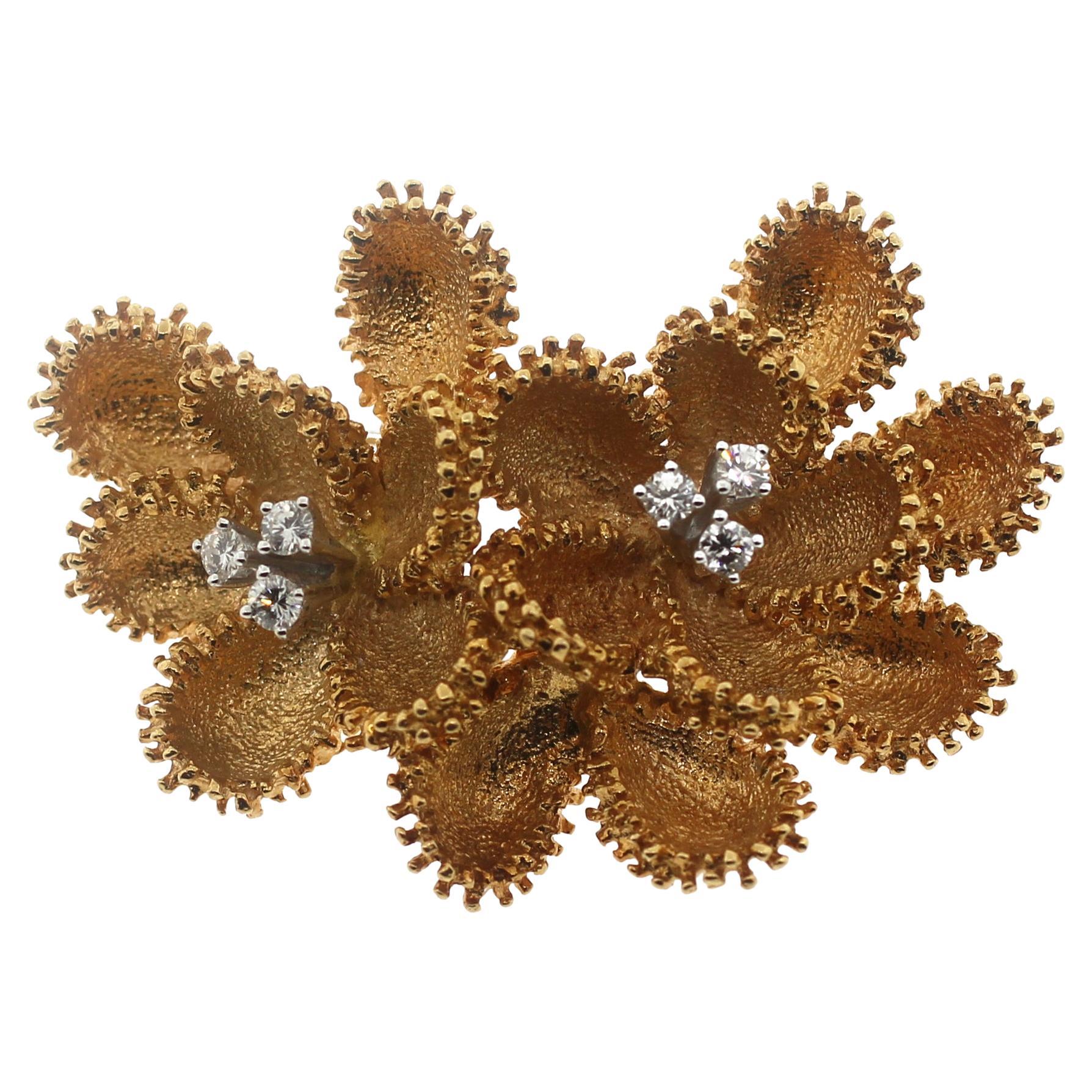 Jewel of Ocean 18k Diamonds Estate Flower Brooch 'Convertible to Pendent'