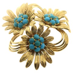 Bijoux de l'océan Broche fleur de succession en turquoise 18 carats convertible en pendentif