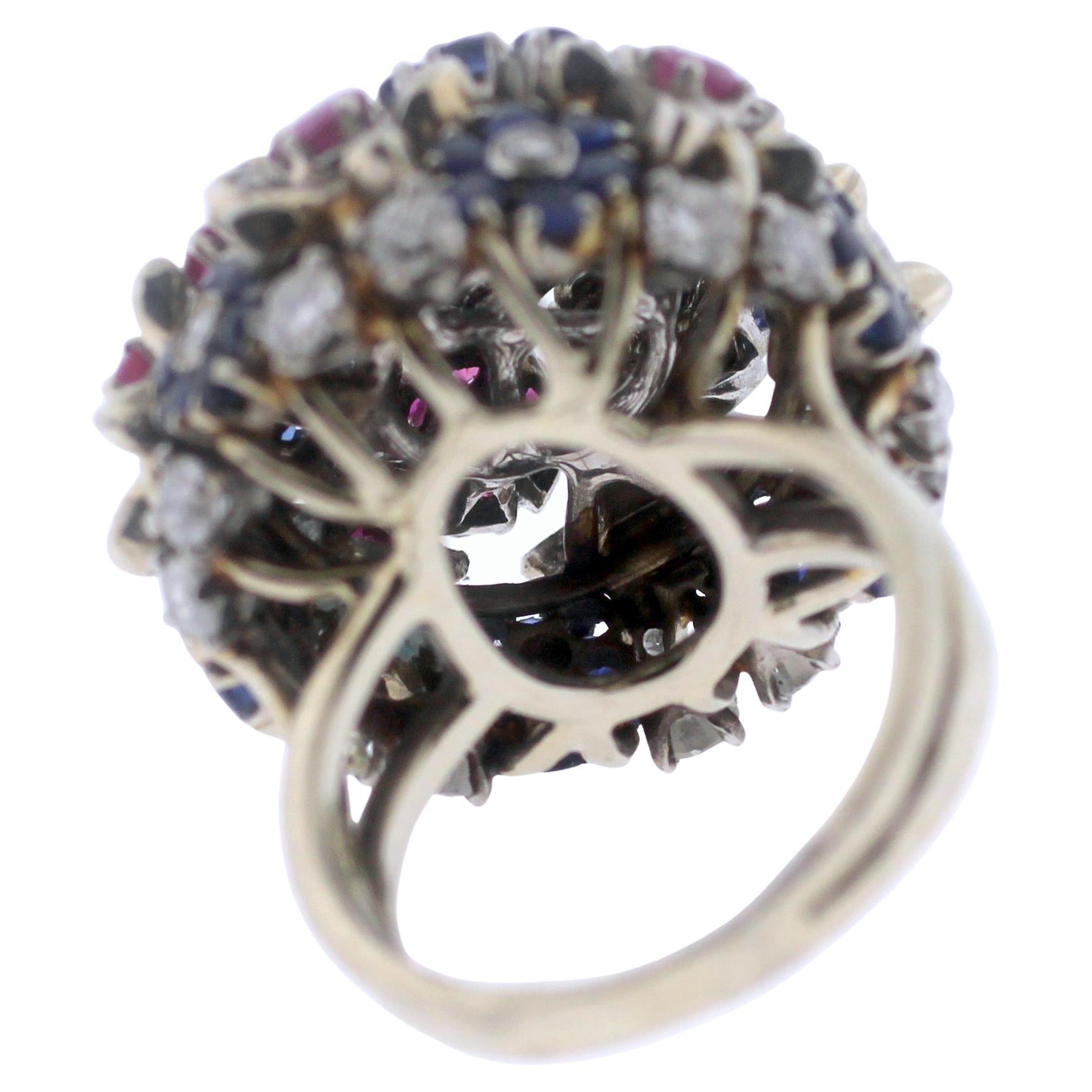 Schmuck Juwel Of Ocean Estate baumelnder Goldring mit Diamanten, Rubinen und Saphiren (Art déco)