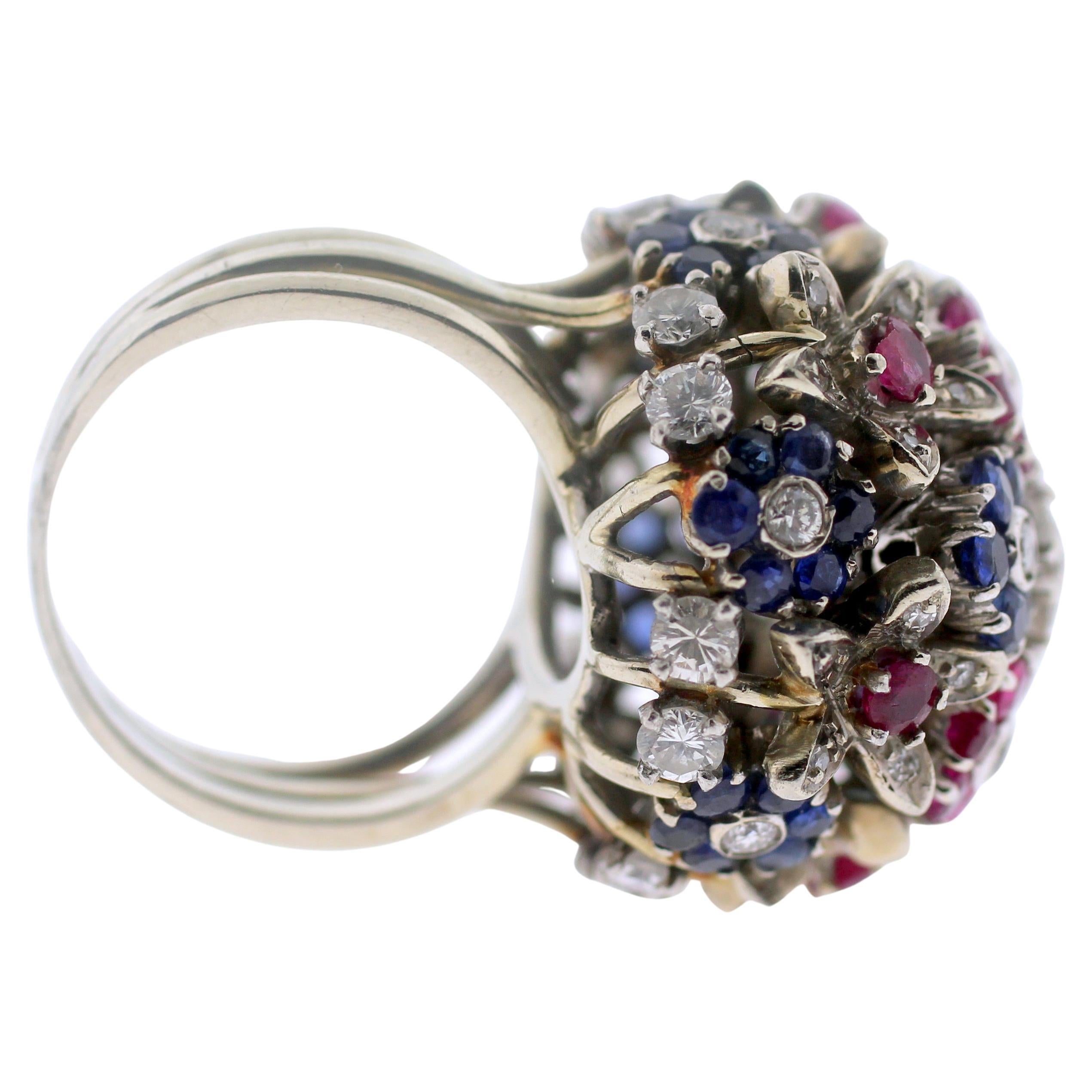 Schmuck Juwel Of Ocean Estate baumelnder Goldring mit Diamanten, Rubinen und Saphiren im Zustand „Hervorragend“ in Hicksville, NY