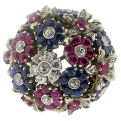 Schmuck Juwel Of Ocean Estate baumelnder Goldring mit Diamanten, Rubinen und Saphiren