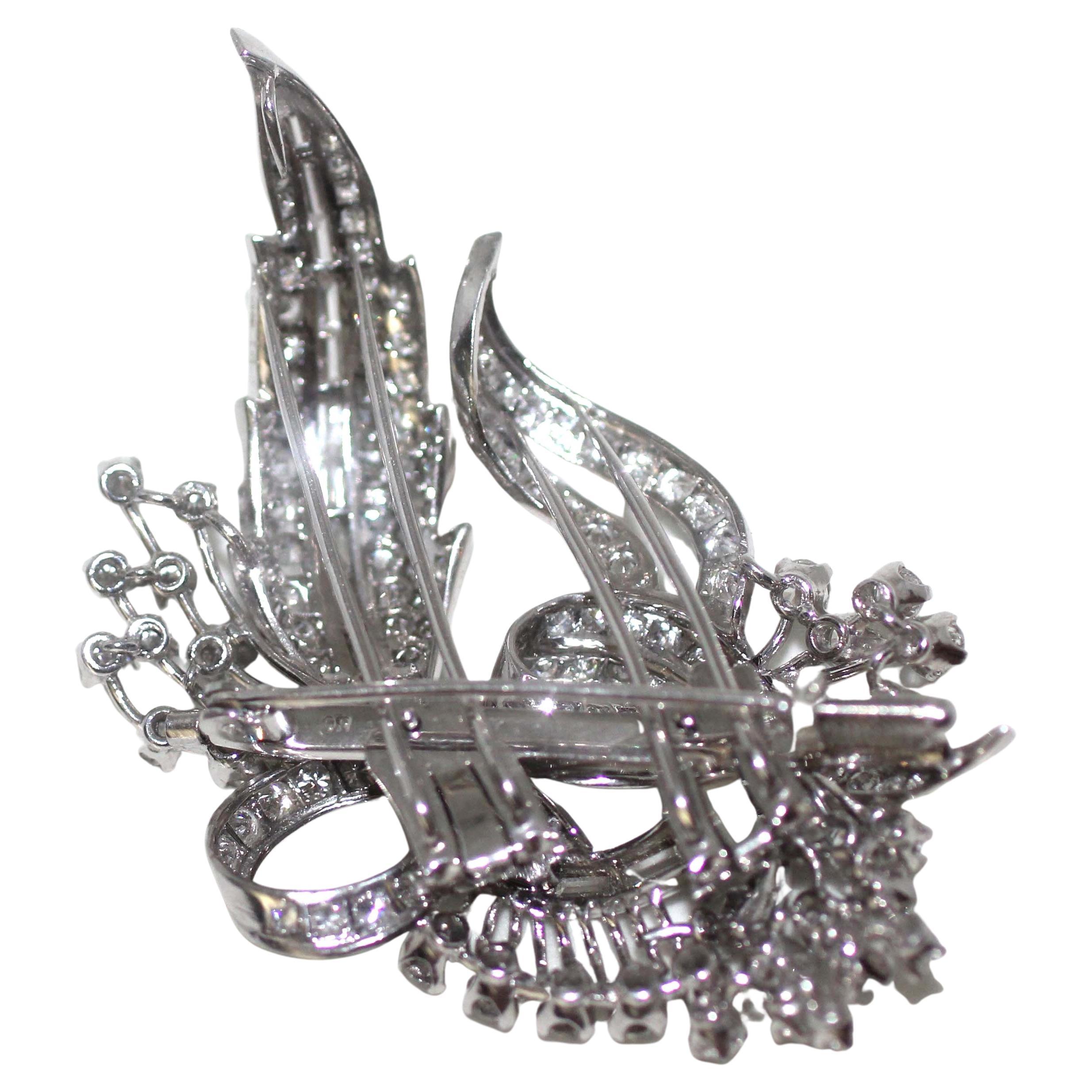 Brilliant Cut Jewel Of Ocean Estate Platinum Diamonds Brooch Set