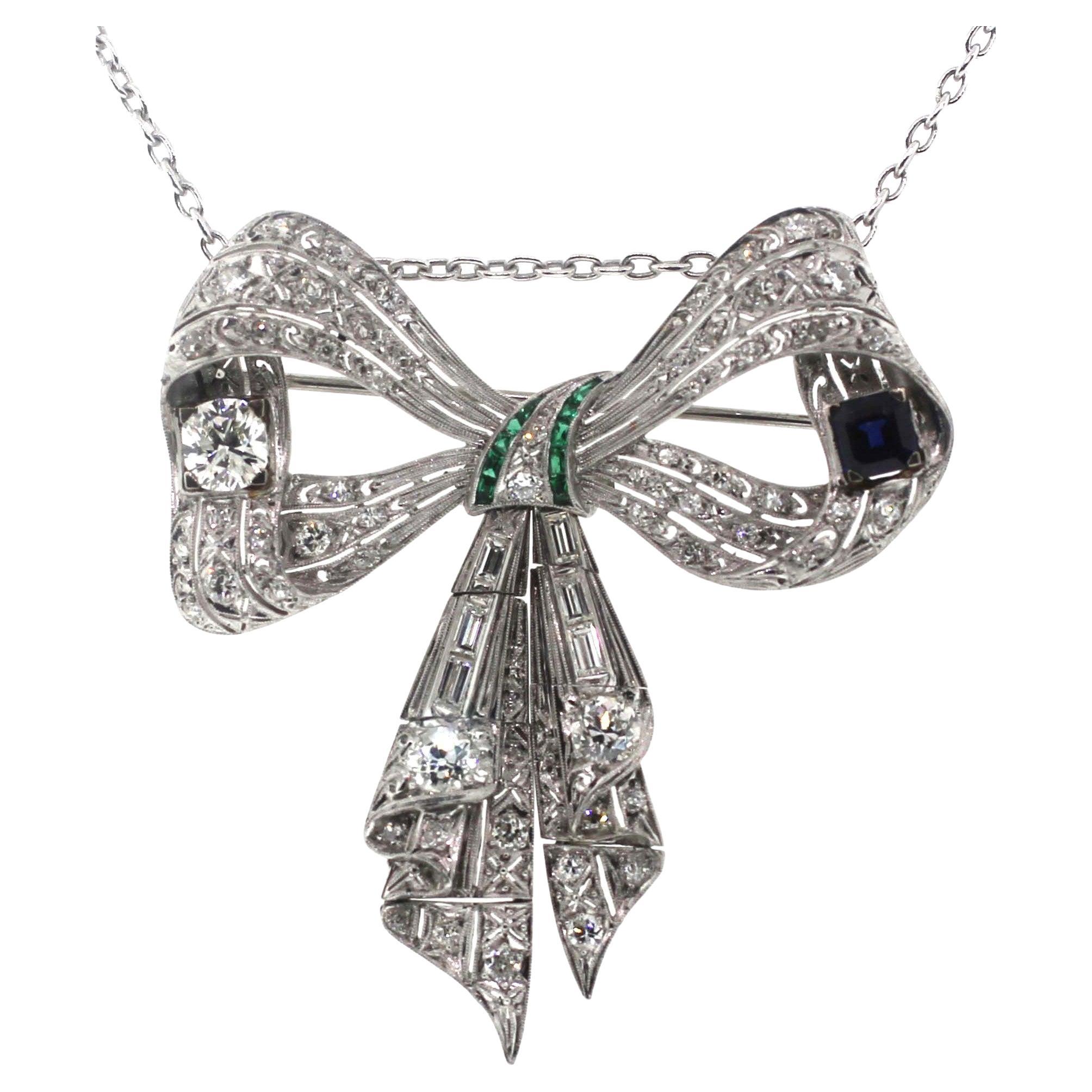 Colgante de platino con diamantes, zafiro y esmeralda Jewel Of Ocean Estate en venta 5