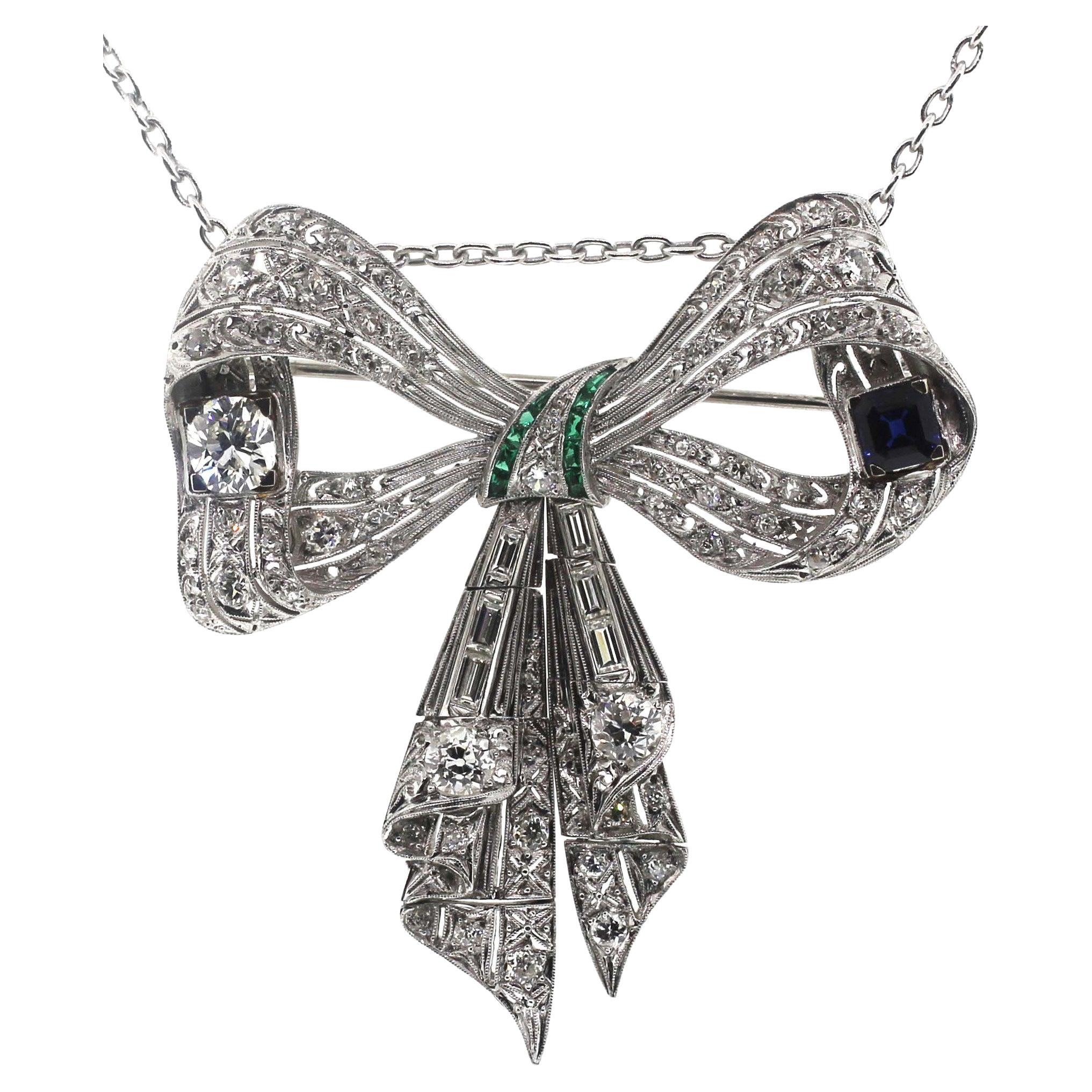 Colgante de platino con diamantes, zafiro y esmeralda Jewel Of Ocean Estate en venta 4