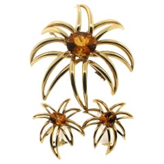 Jewel Of Ocean Estate Tiffany Parure boucles d'oreilles et broche en citrine 18 carats avec feux d'artifice