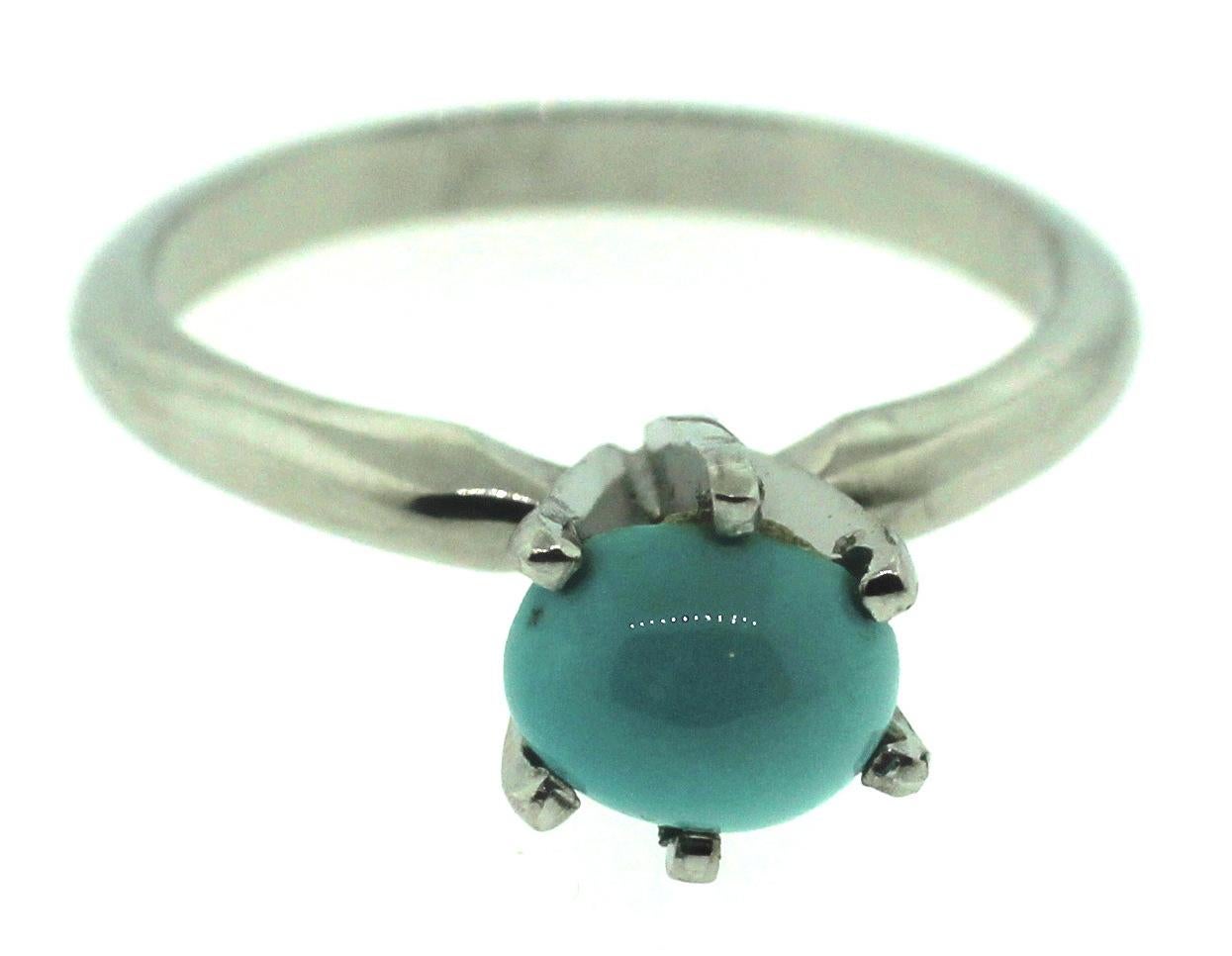 Cabochon Jewel Of Ocean Platinum Persian Natural color turquoise Ring For Sale