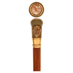 Jewel painted horn walking stick with cameos, signed Balbino, Turin, Italy 1860.