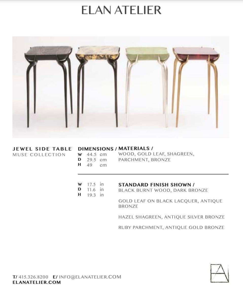 Contemporary Jewel Side Table with Bronze, Silver Leaf, and Green Shagreen by Elan Atelier