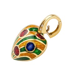 Jewel Tone Enamel Diamond Yellow Gold Heart Shape Enhancer Pendant
