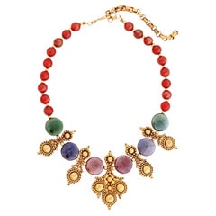 Retro Jewel Tone Glass Beaded "Adriatic" Statement Necklace By Jose & Maria Barrera