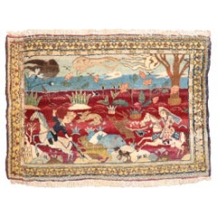 Jewel Tone Mini Size Persian Pictorial Rug