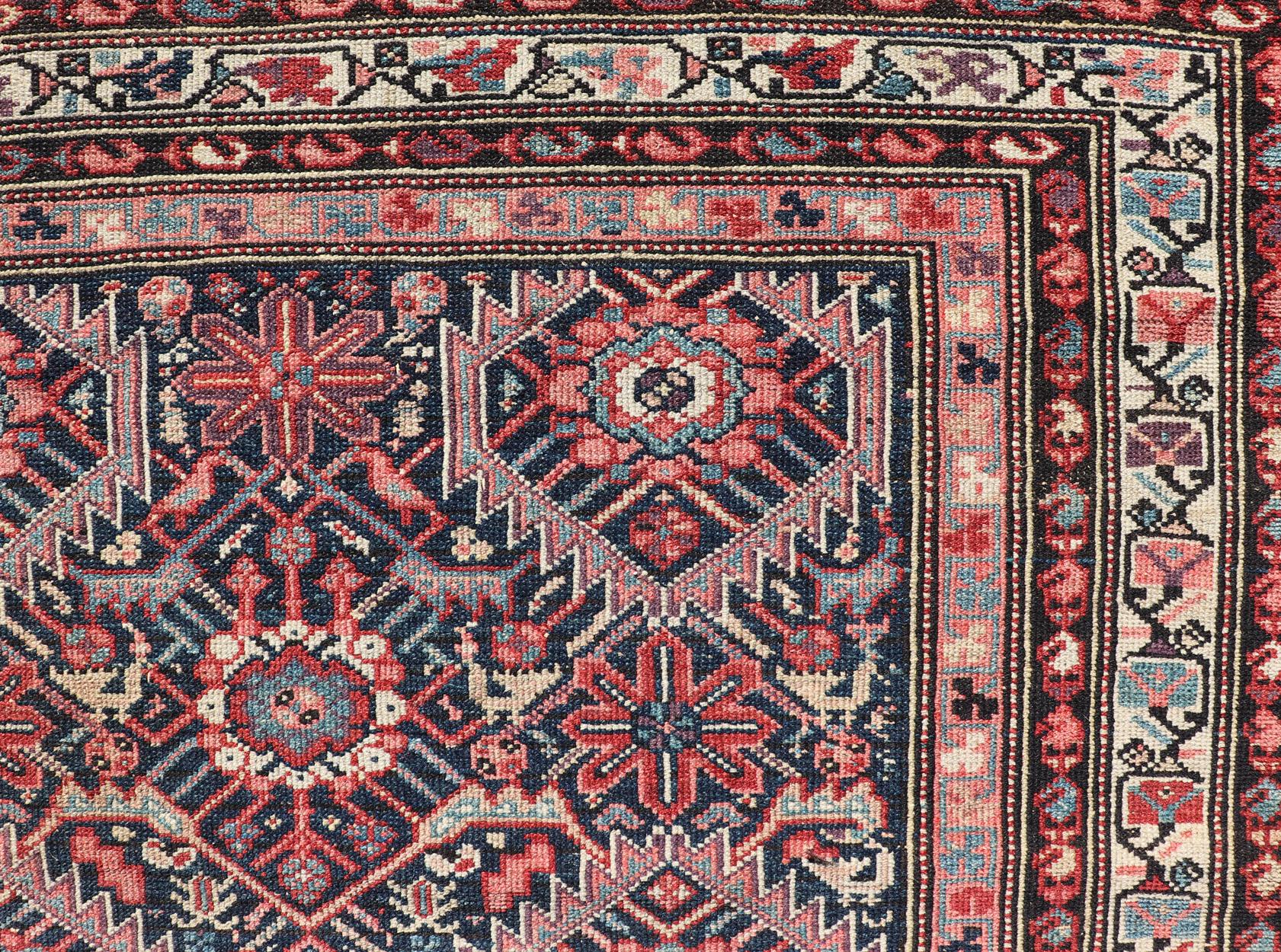 Jewel-Toned Antique Fine Persian Malayer with All-Over Geometric Design For Sale 6