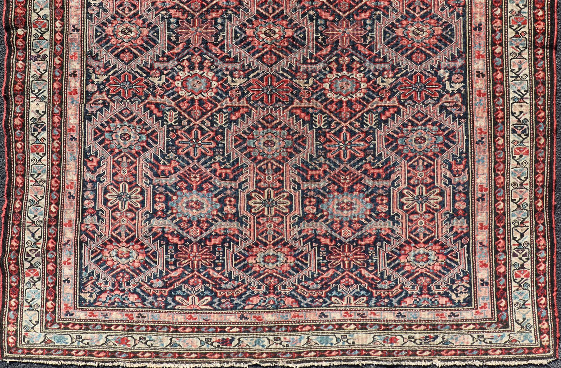 Jewel-Toned Antique Fine Persian Malayer with All-Over Geometric Design In Excellent Condition For Sale In Atlanta, GA