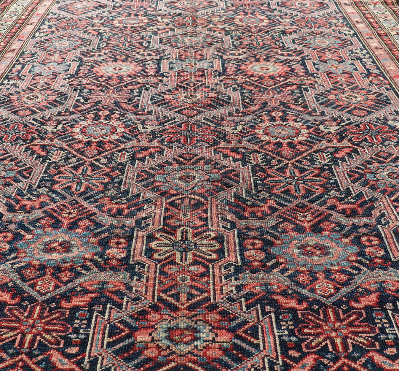 Jewel-Toned Antique Fine Persian Malayer with All-Over Geometric Design For Sale 2