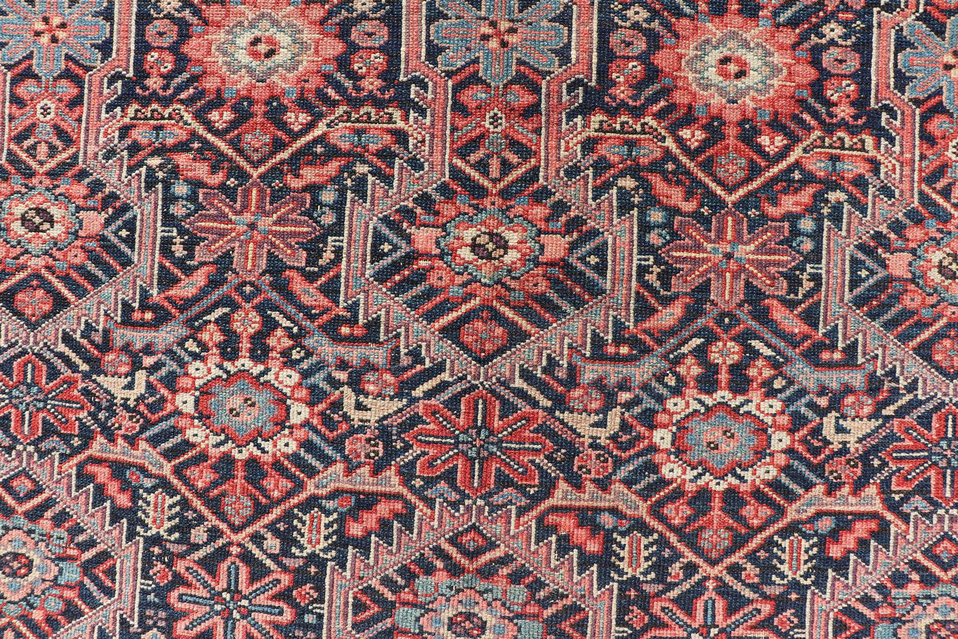 Jewel-Toned Antique Fine Persian Malayer with All-Over Geometric Design For Sale 3