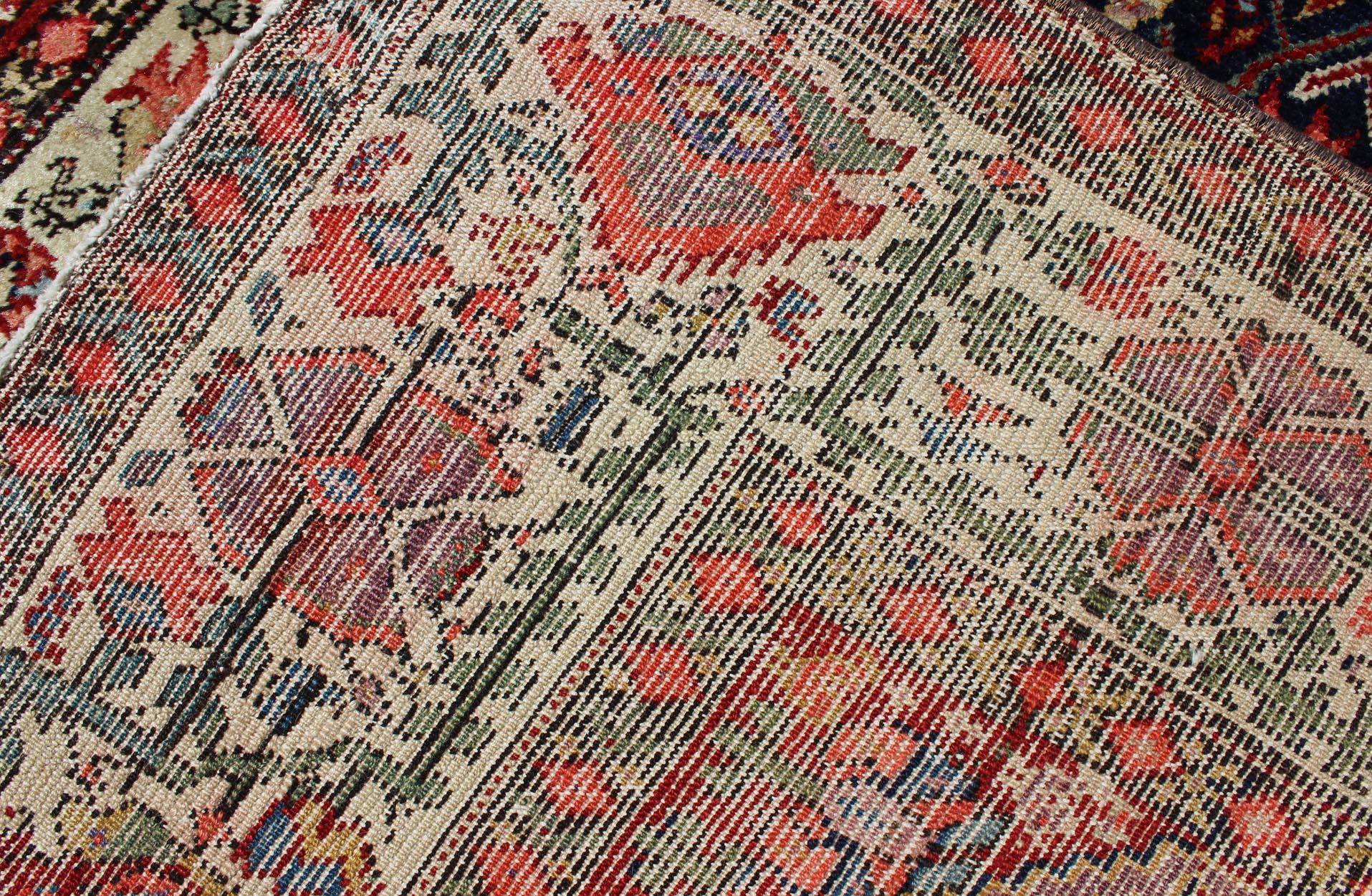Jewel-Toned Antique Persian Malayer Long Runner with All-Over Geometric Design For Sale 5
