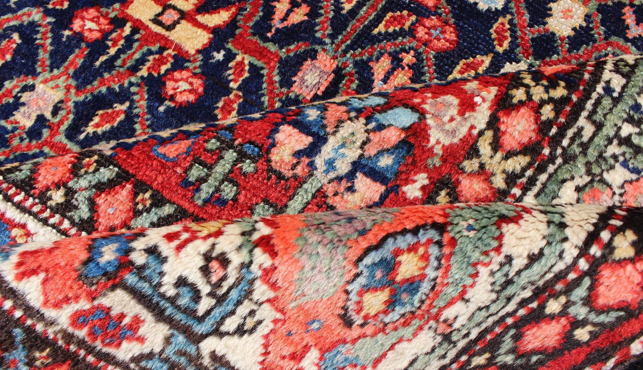 Jewel-Toned Antique Persian Malayer Long Runner with All-Over Geometric Design In Excellent Condition For Sale In Atlanta, GA