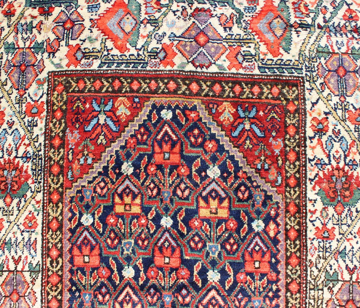 Early 20th Century Jewel-Toned Antique Persian Malayer Long Runner with All-Over Geometric Design For Sale