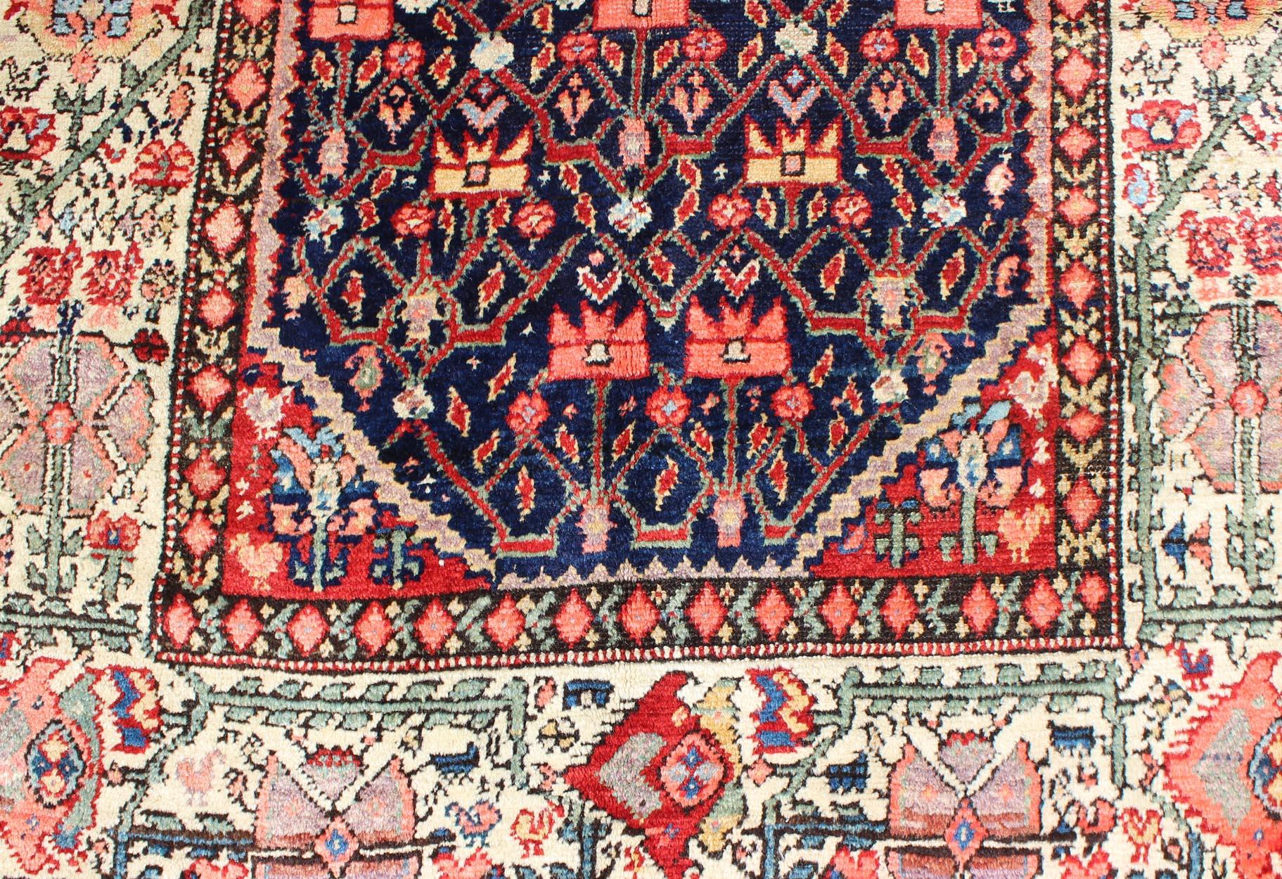Jewel-Toned Antique Persian Malayer Long Runner with All-Over Geometric Design For Sale 1