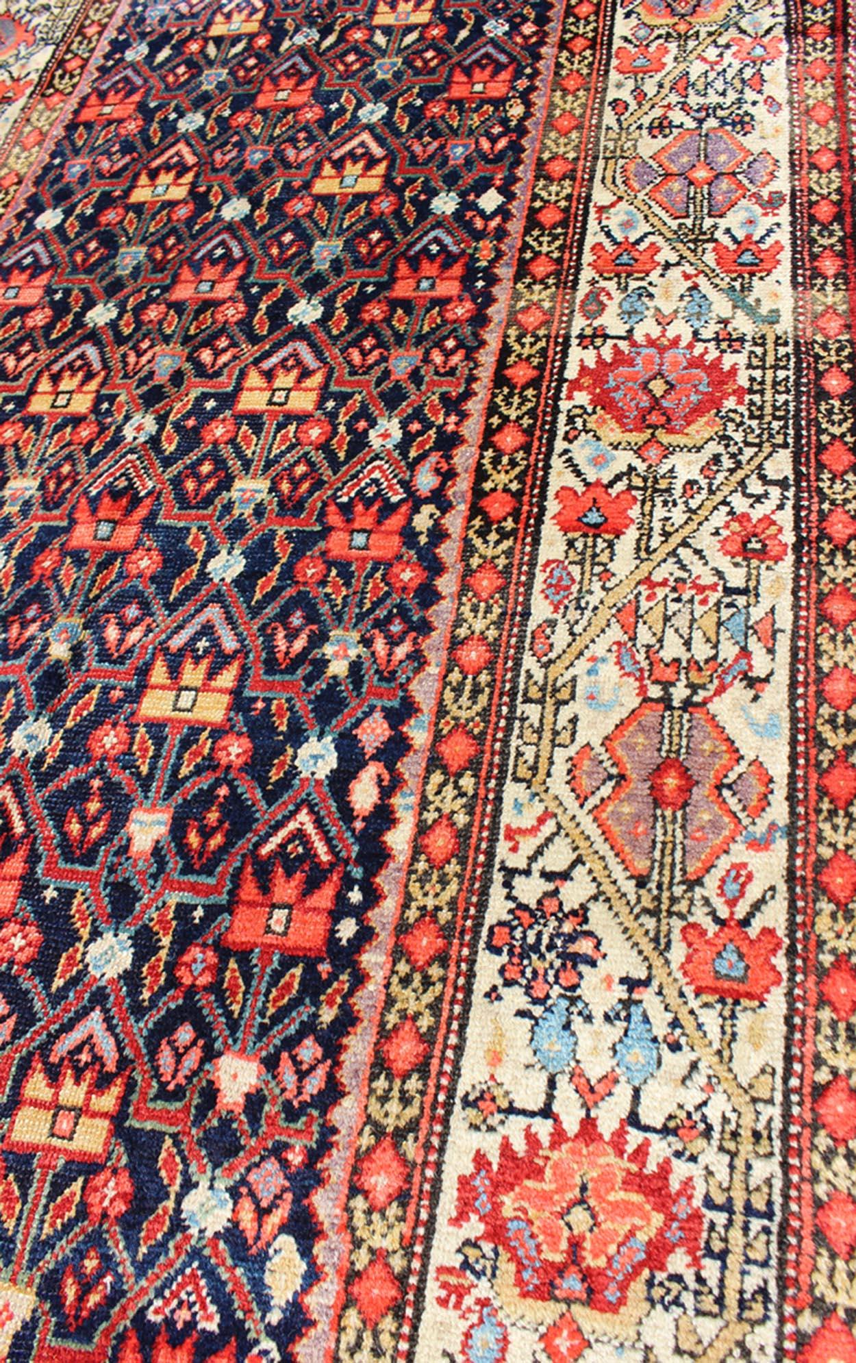 Jewel-Toned Antique Persian Malayer Long Runner with All-Over Geometric Design For Sale 2