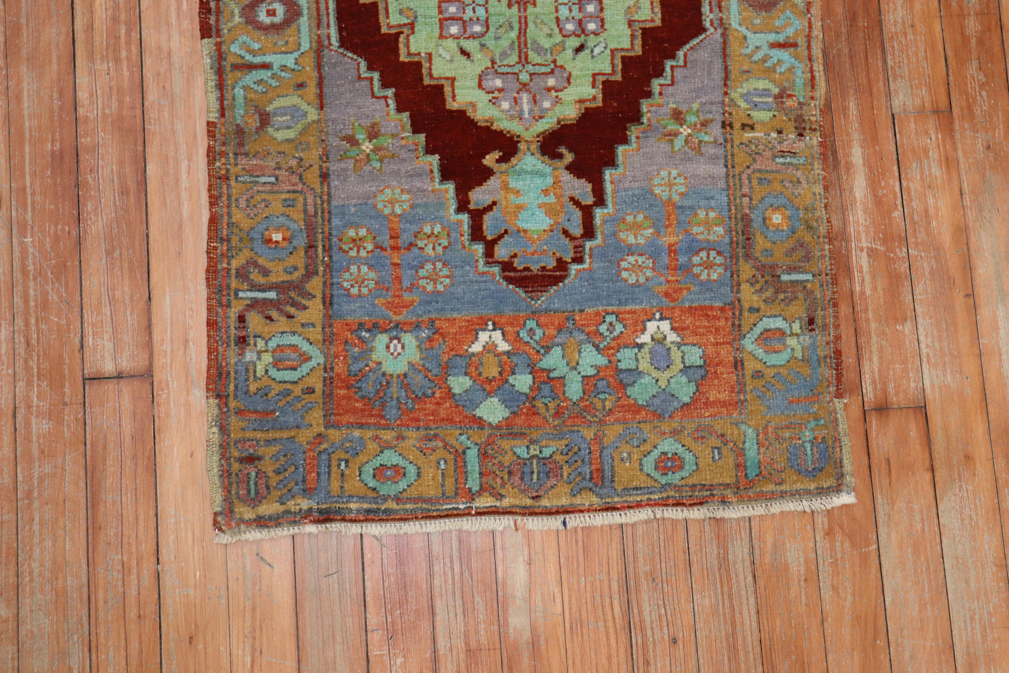 Jewel Toned Antique Turkish Yastik Rug Mat In Good Condition In New York, NY
