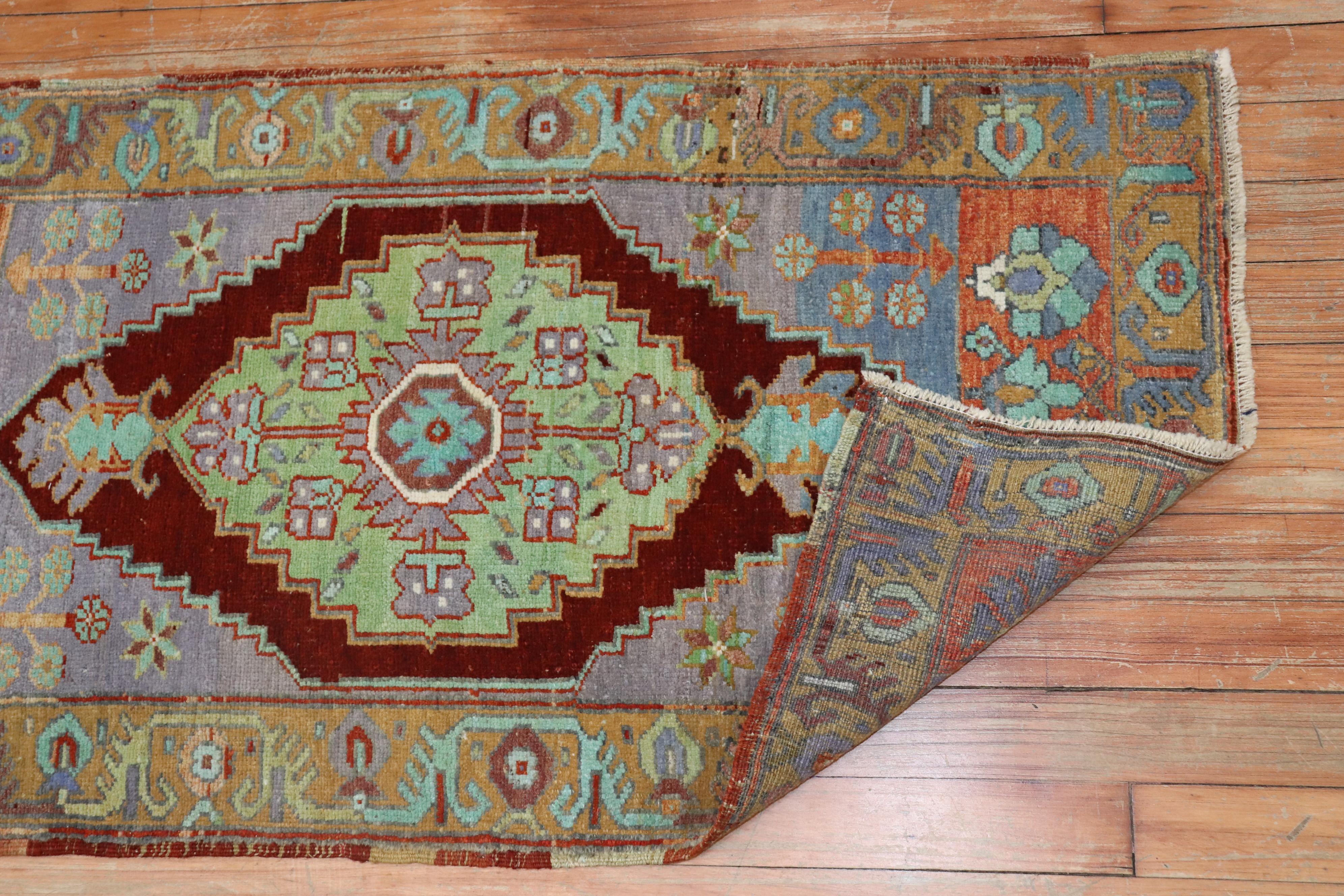 20th Century Jewel Toned Antique Turkish Yastik Rug Mat