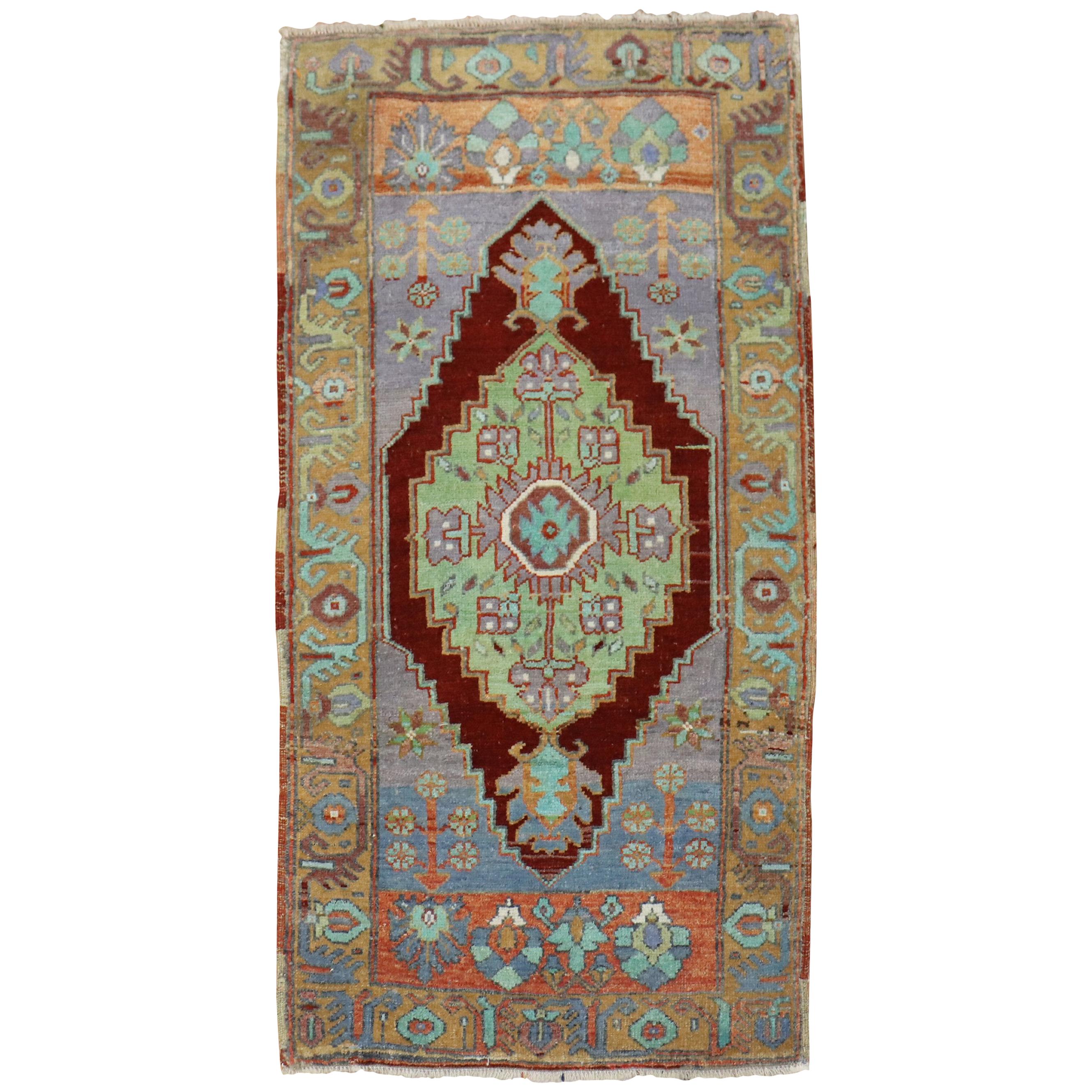 Jewel Toned Antique Turkish Yastik Rug Mat
