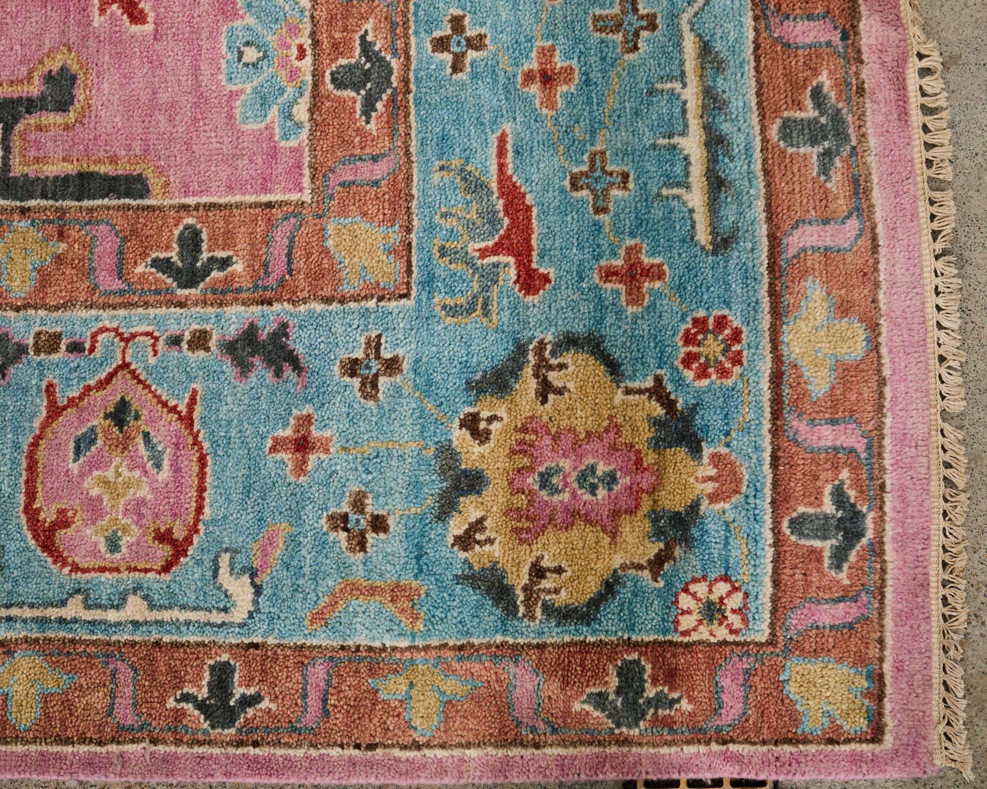Jewel Toned Modern Turkish Oushak Rug For Sale 4