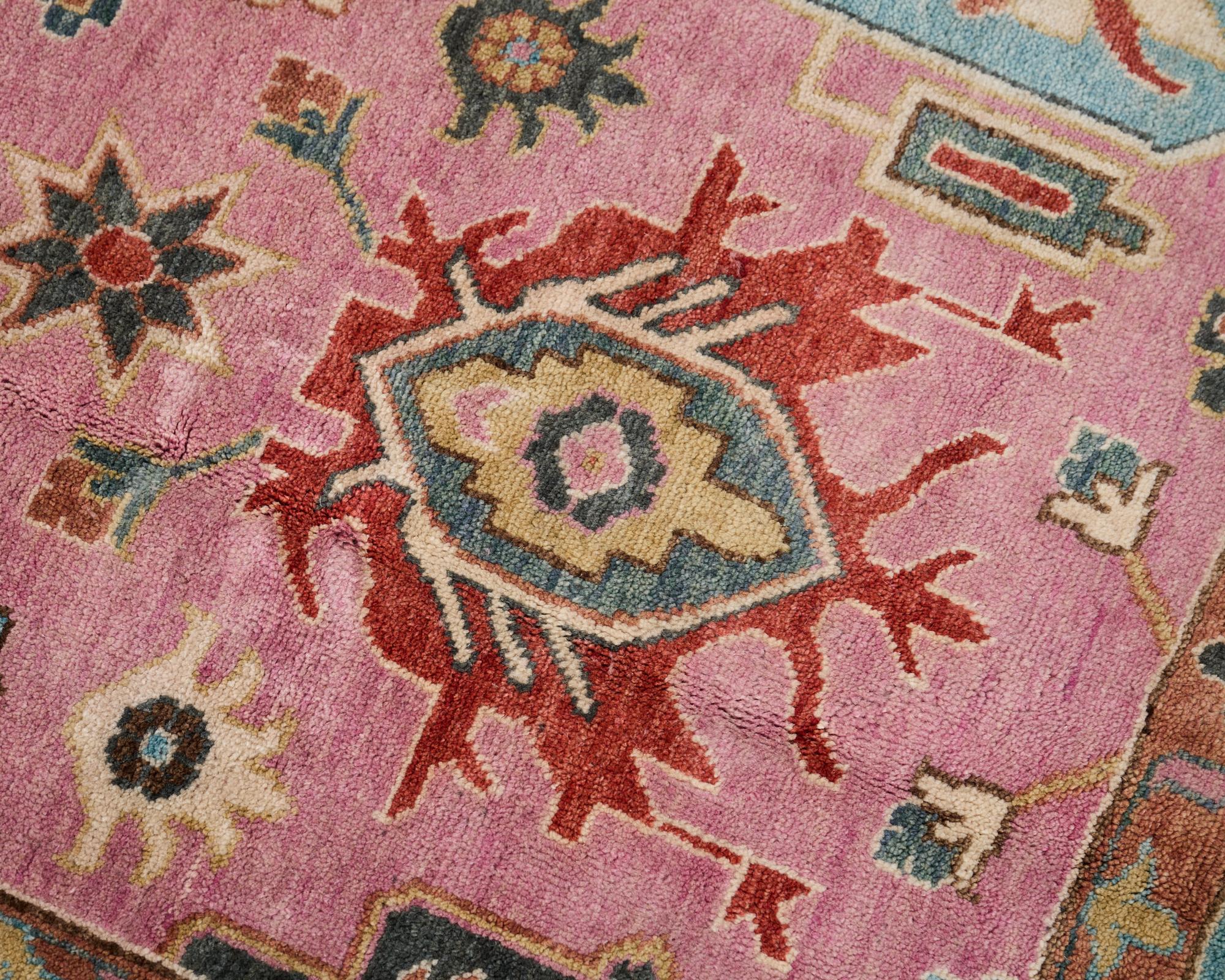 Jewel Toned Modern Turkish Oushak Rug For Sale 5