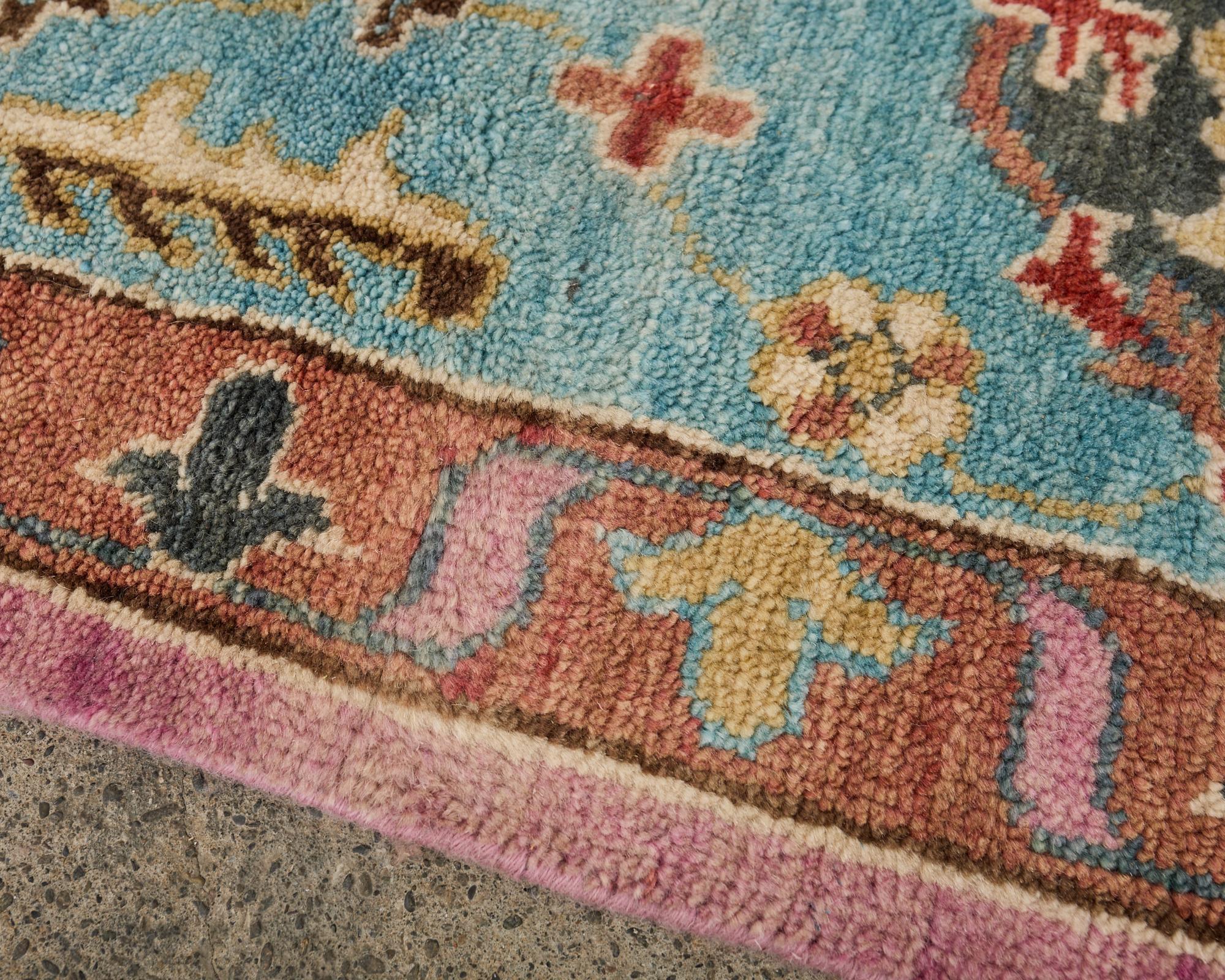 Jewel Toned Modern Turkish Oushak Rug For Sale 6