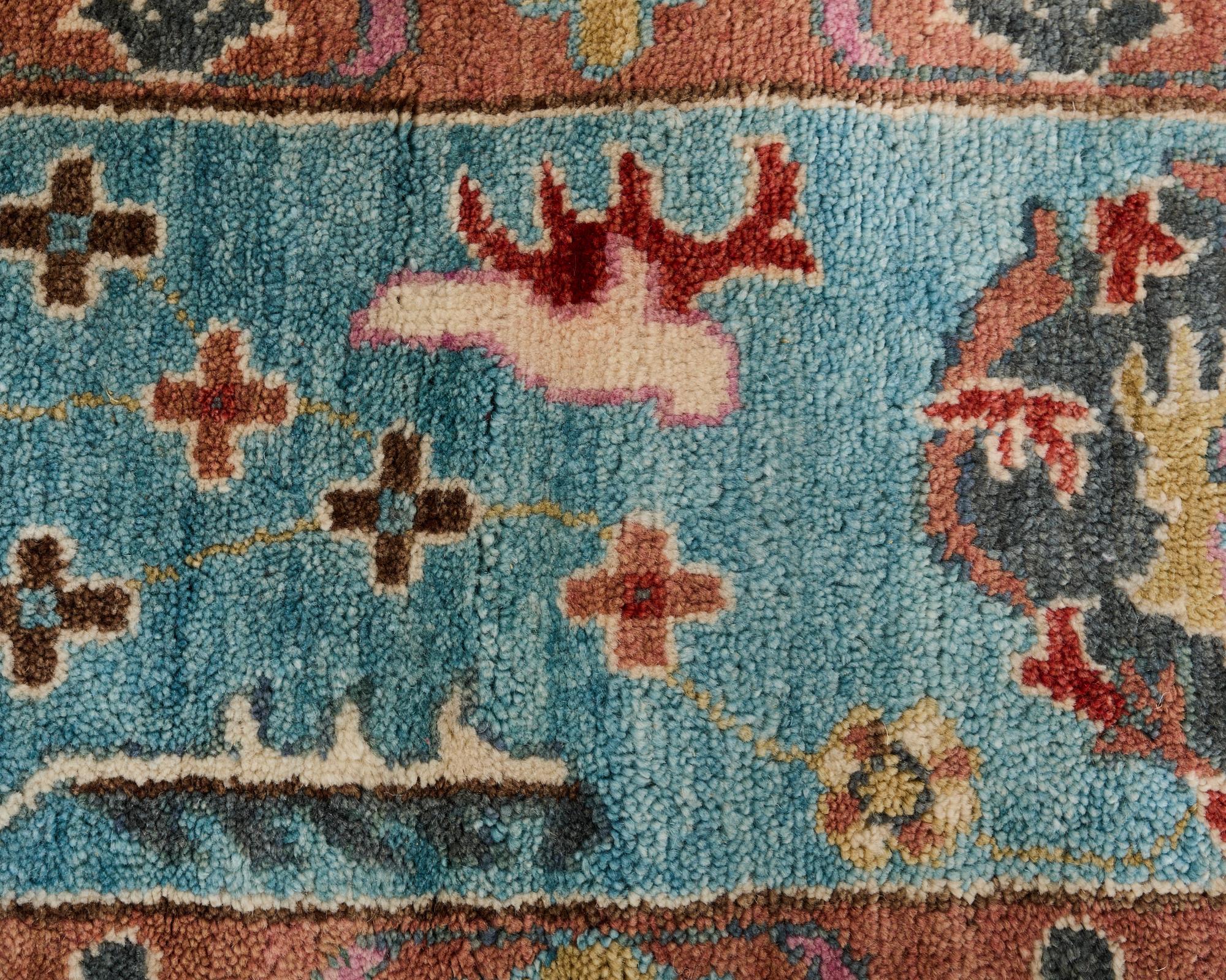 Jewel Toned Modern Turkish Oushak Rug For Sale 7