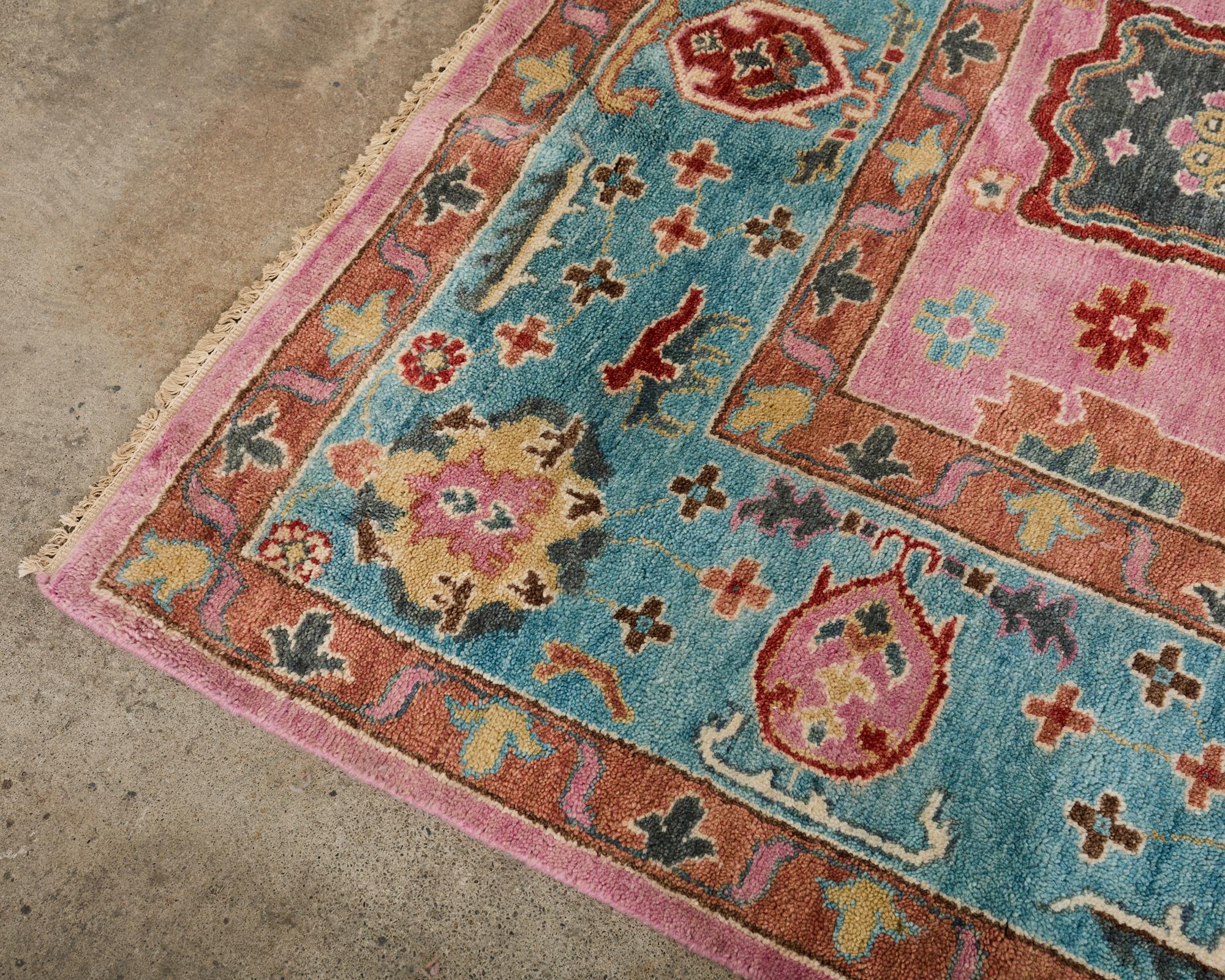 Jewel Toned Modern Turkish Oushak Rug For Sale 8