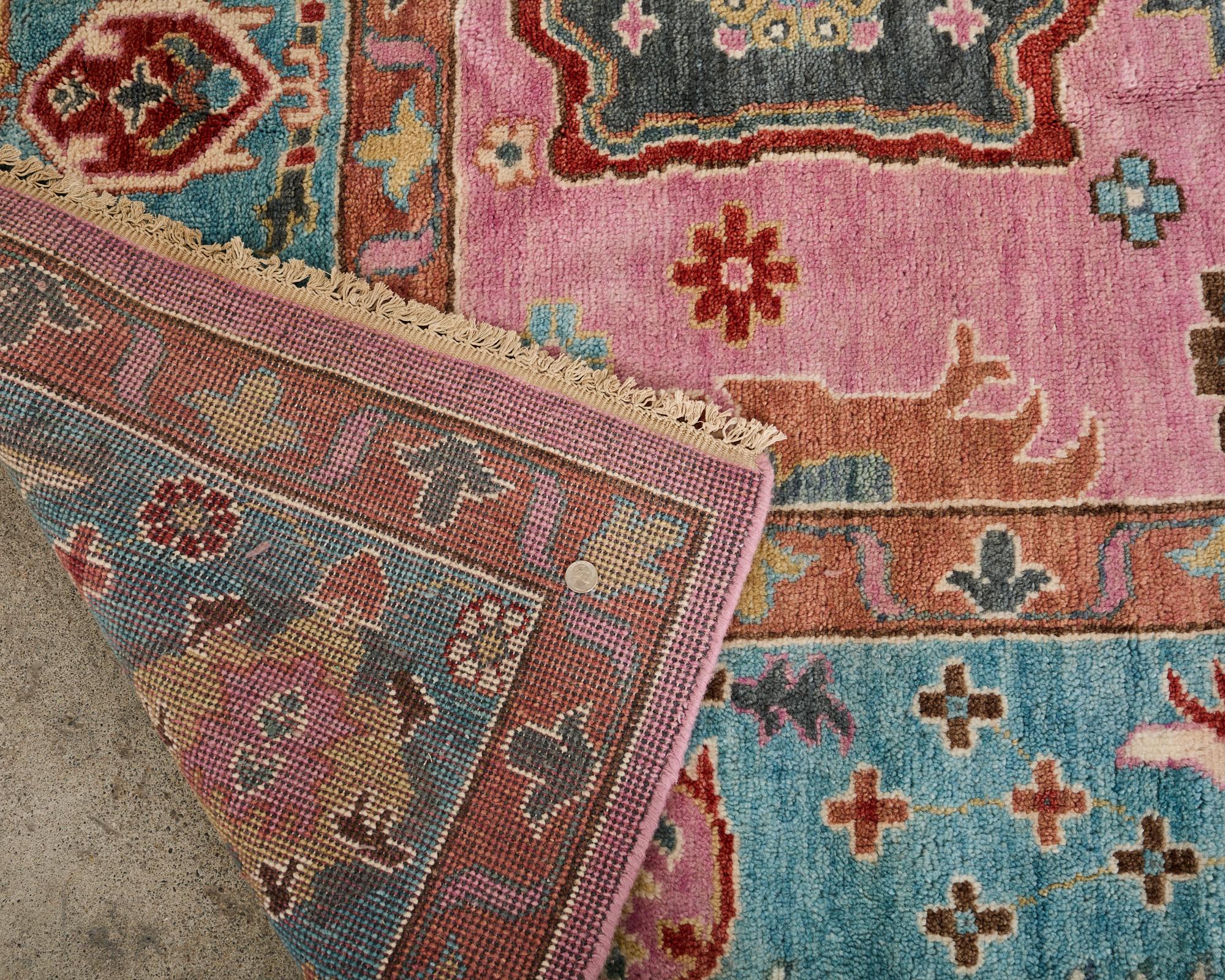 Jewel Toned Modern Turkish Oushak Rug For Sale 10