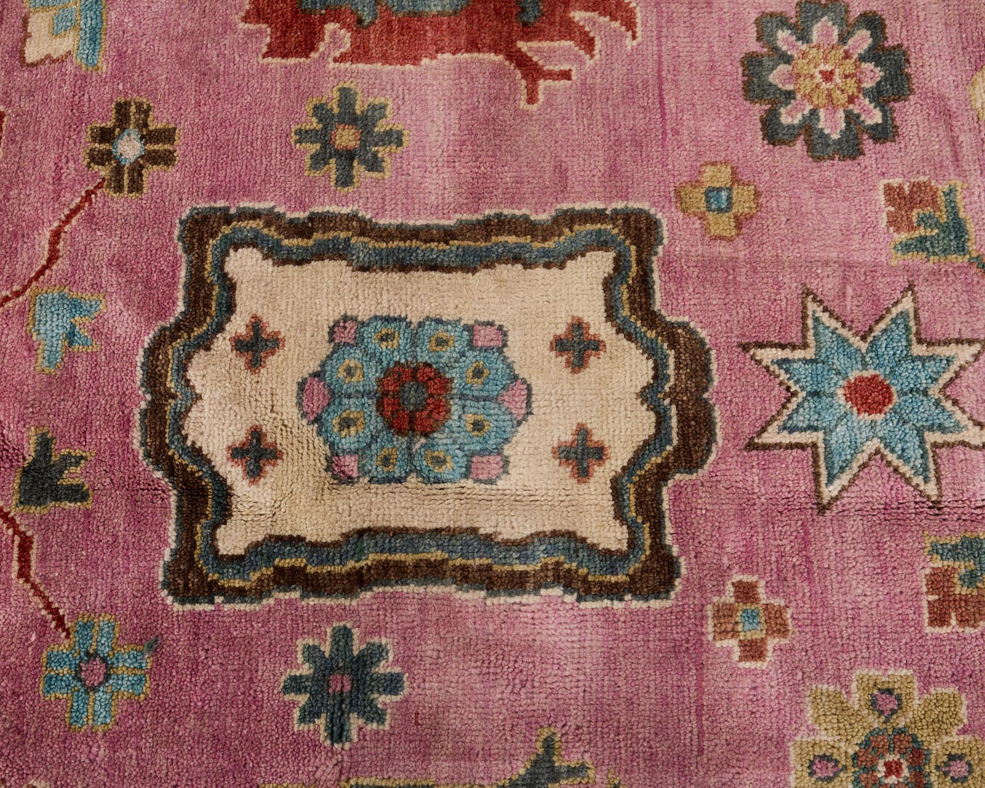 Jewel Toned Modern Turkish Oushak Rug For Sale 13