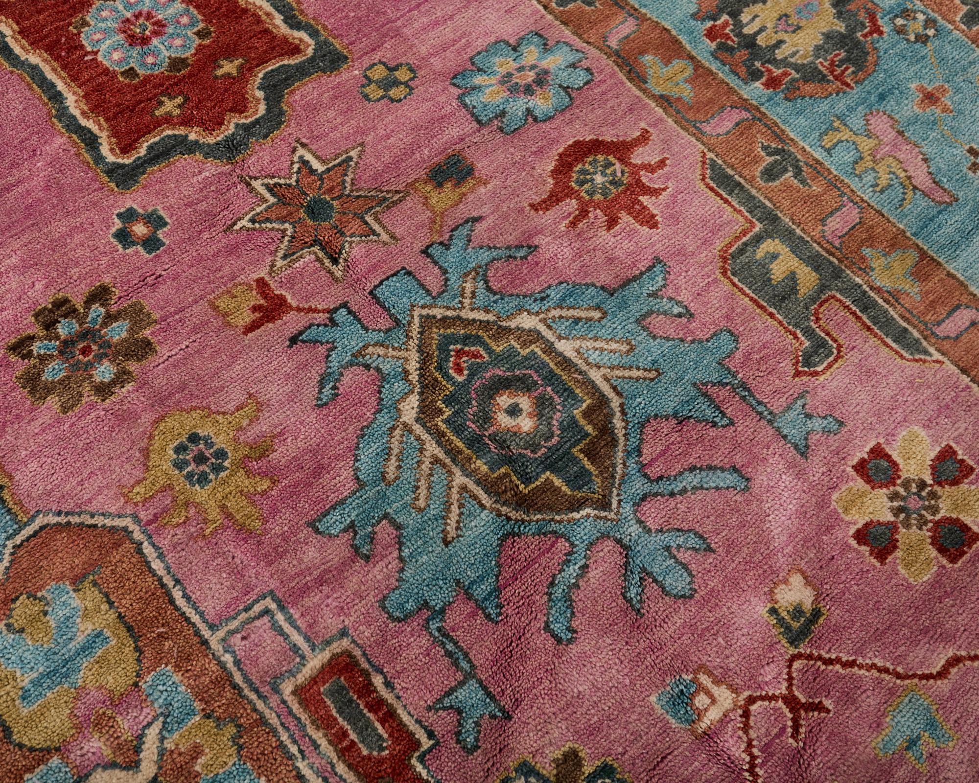 Jewel Toned Modern Turkish Oushak Rug For Sale 14