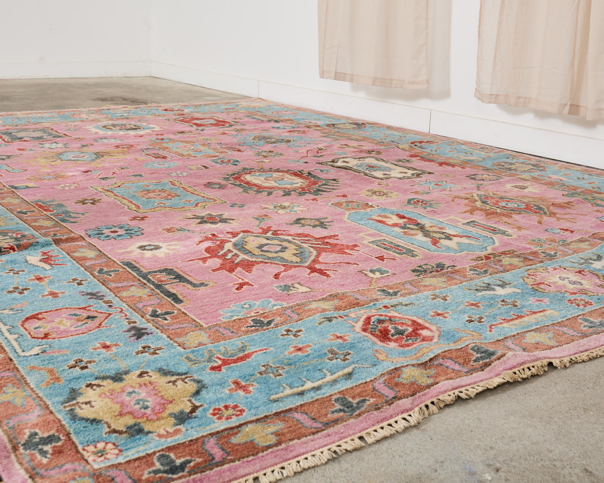 Hand-Knotted Jewel Toned Modern Turkish Oushak Rug For Sale